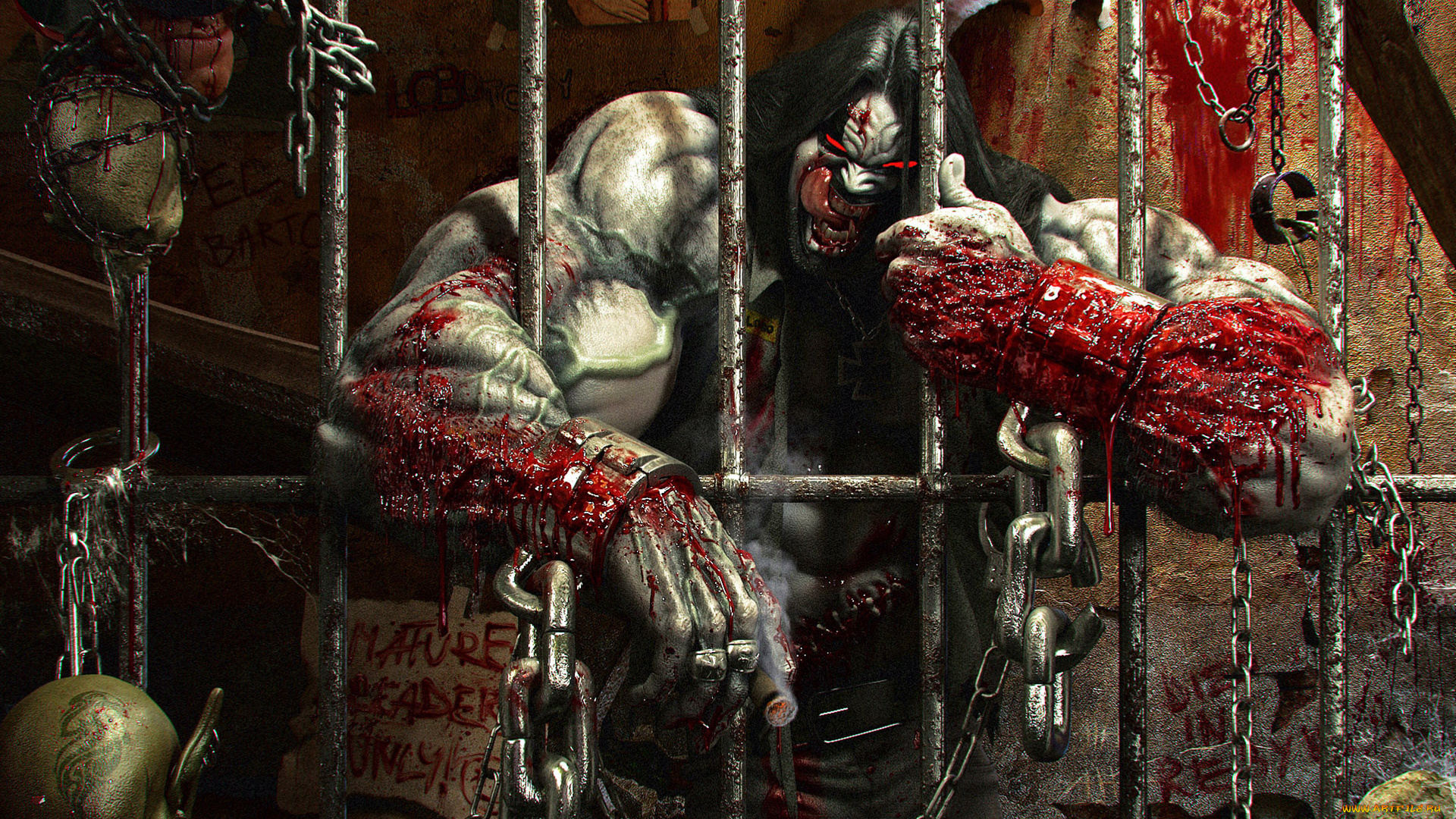 stanislav, klabik, фэнтези, демоны, демон, кандалы, цепи, кровь, решетка