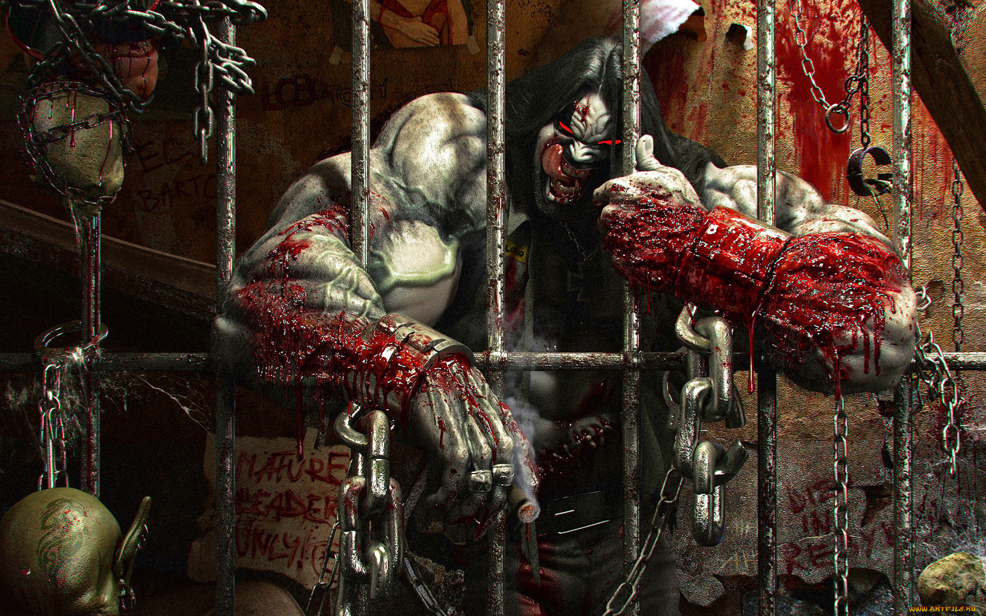 stanislav, klabik, фэнтези, демоны, демон, кандалы, цепи, кровь, решетка