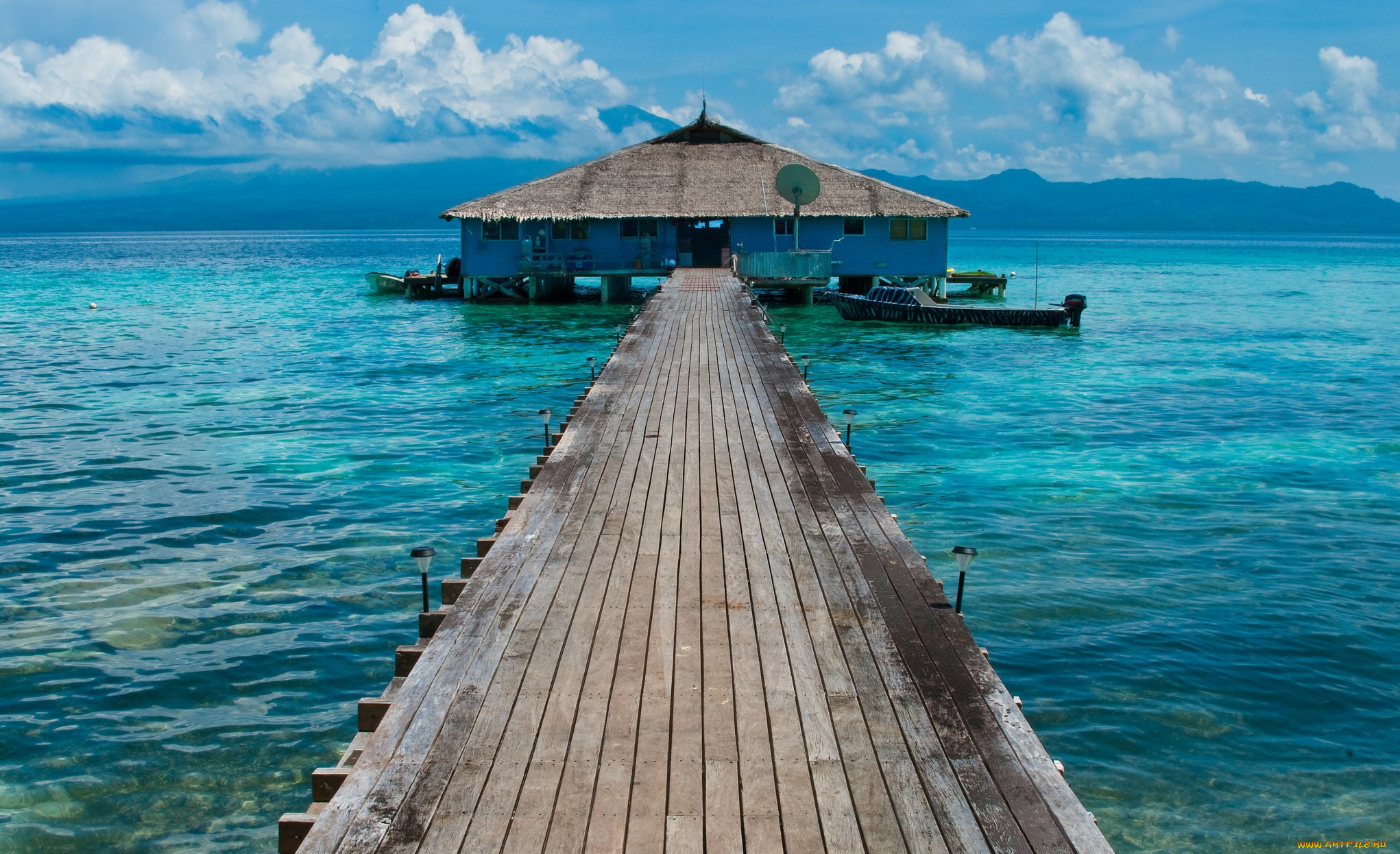 природа, тропики, океан, мостки, бунгало
