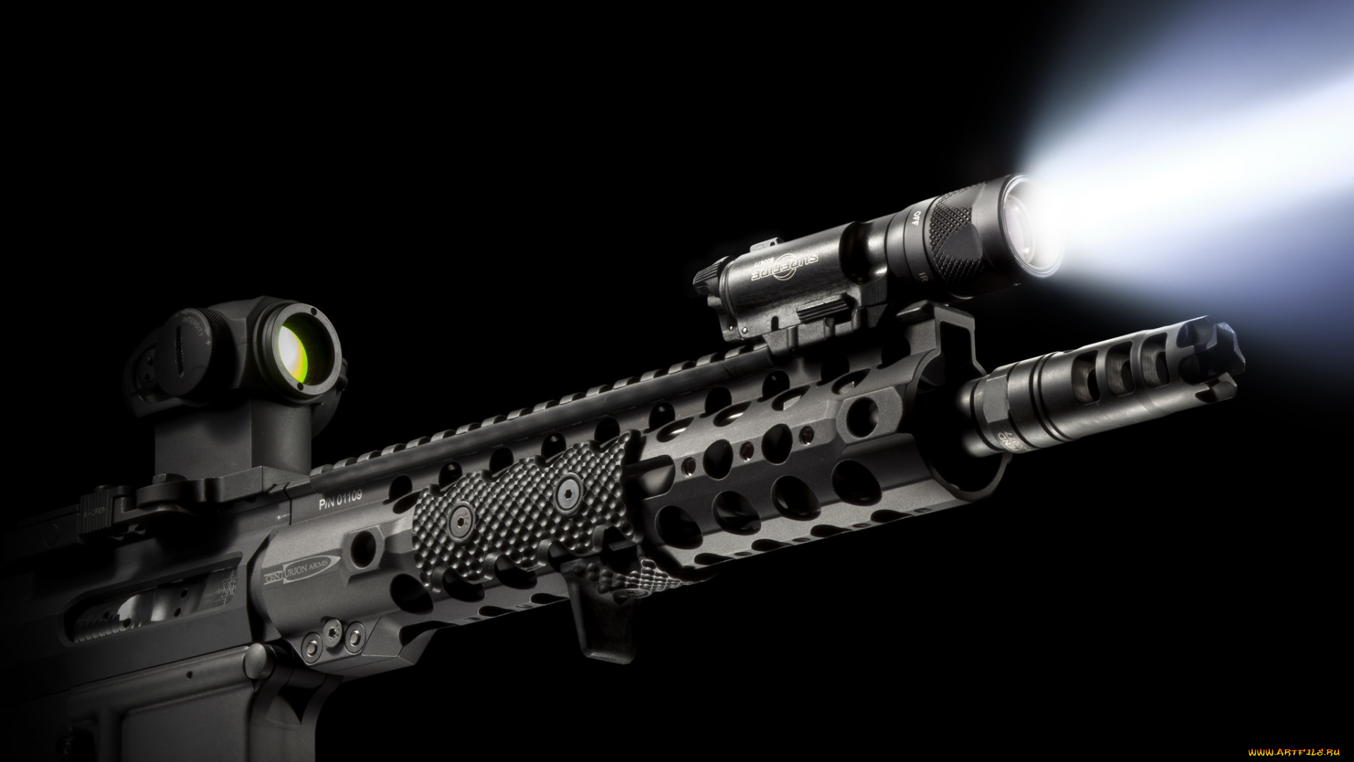 оружие, винтовки, с, прицеломприцелы, фонарик, centurion, штурмовая, винтовка