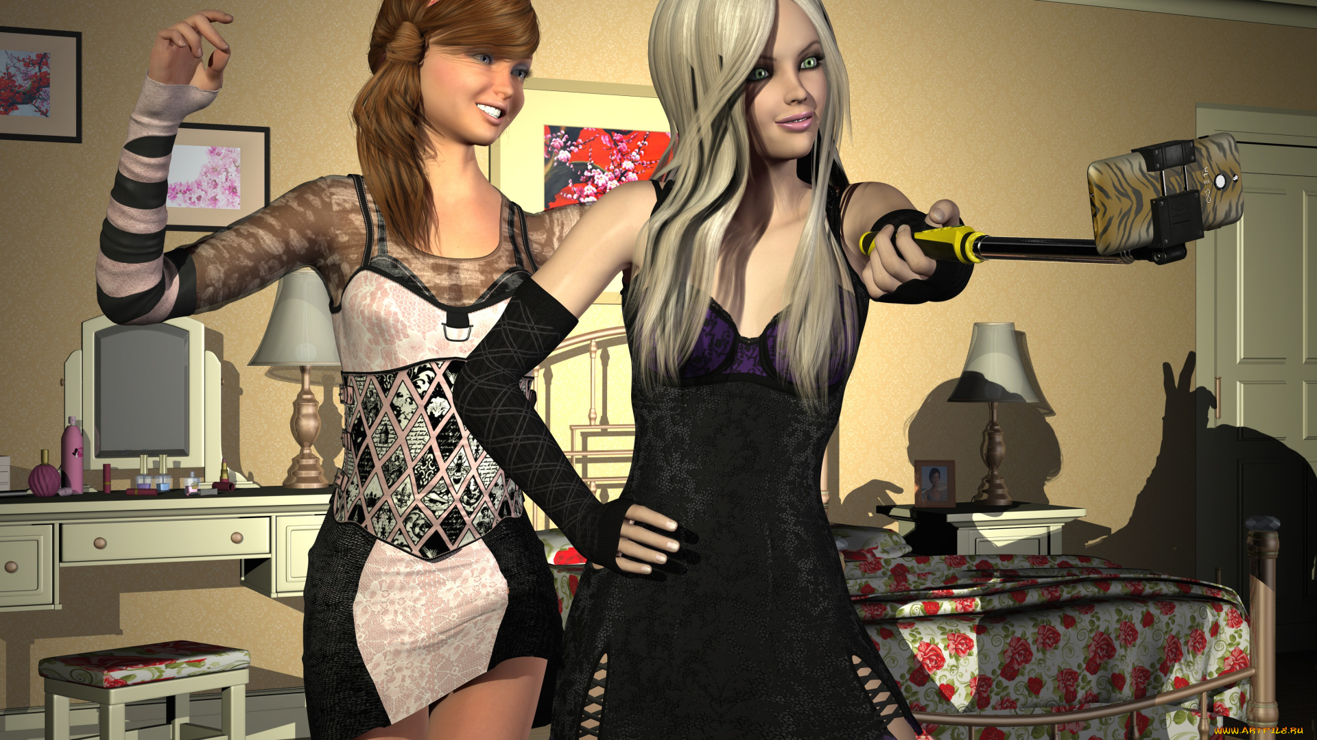 3д, графика, люди, , people, взгляд, девушки, фон, интерьер