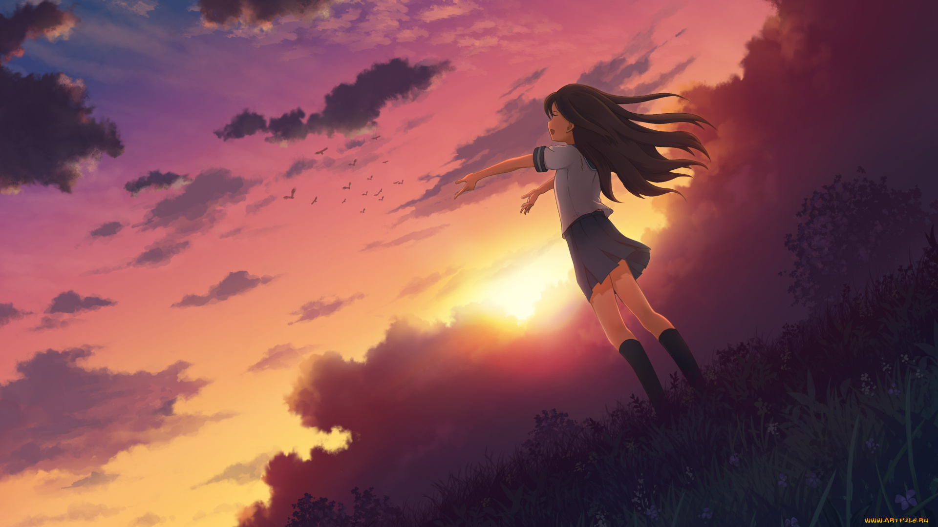 3gatsu, , mitsuki, аниме, unknown, , другое, девочка, закат