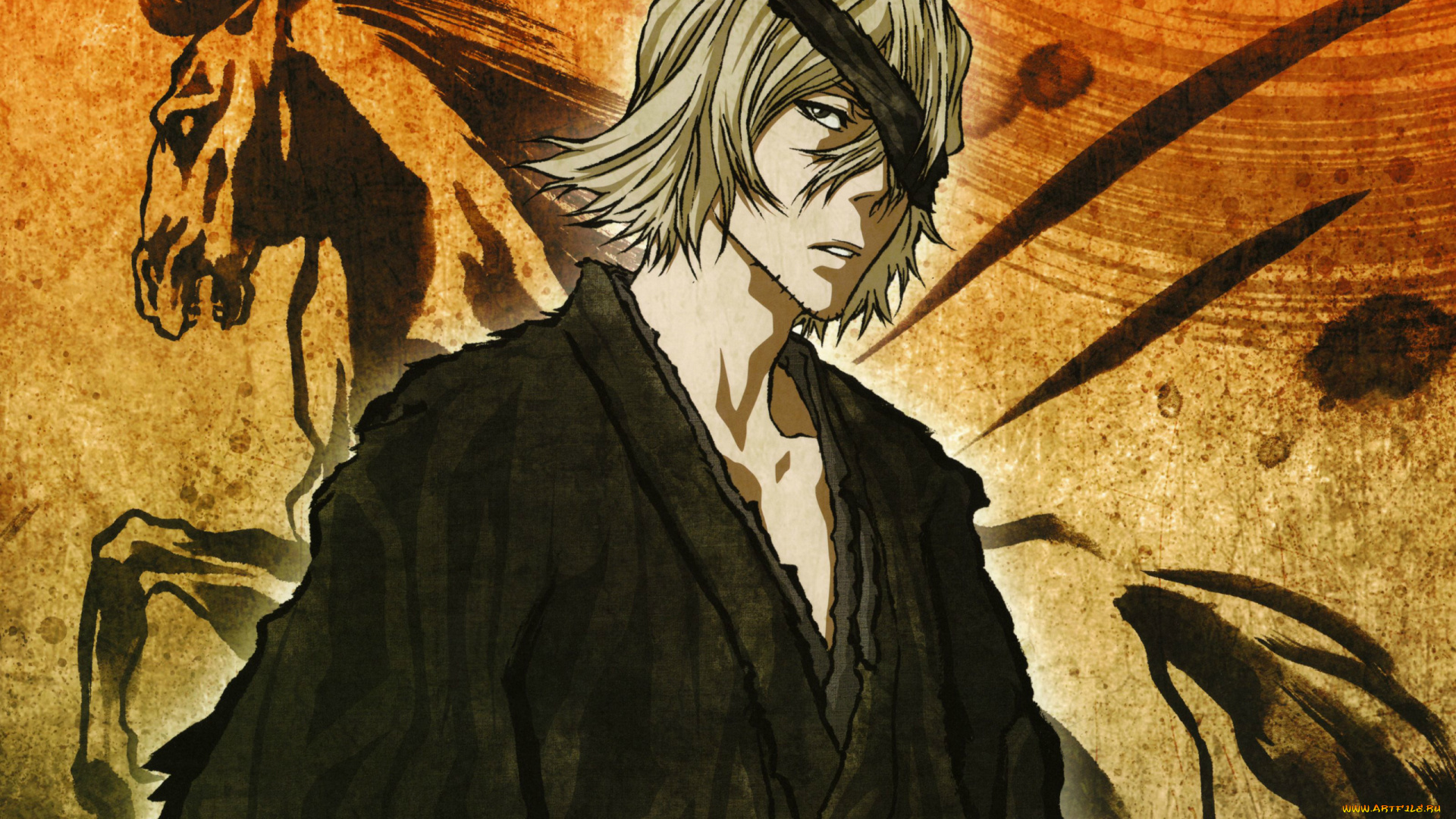 аниме, bleach, синигами, kisuke, urahara, tite, kubo, art, блич, кимоно, повязка, лошабь, рисунок