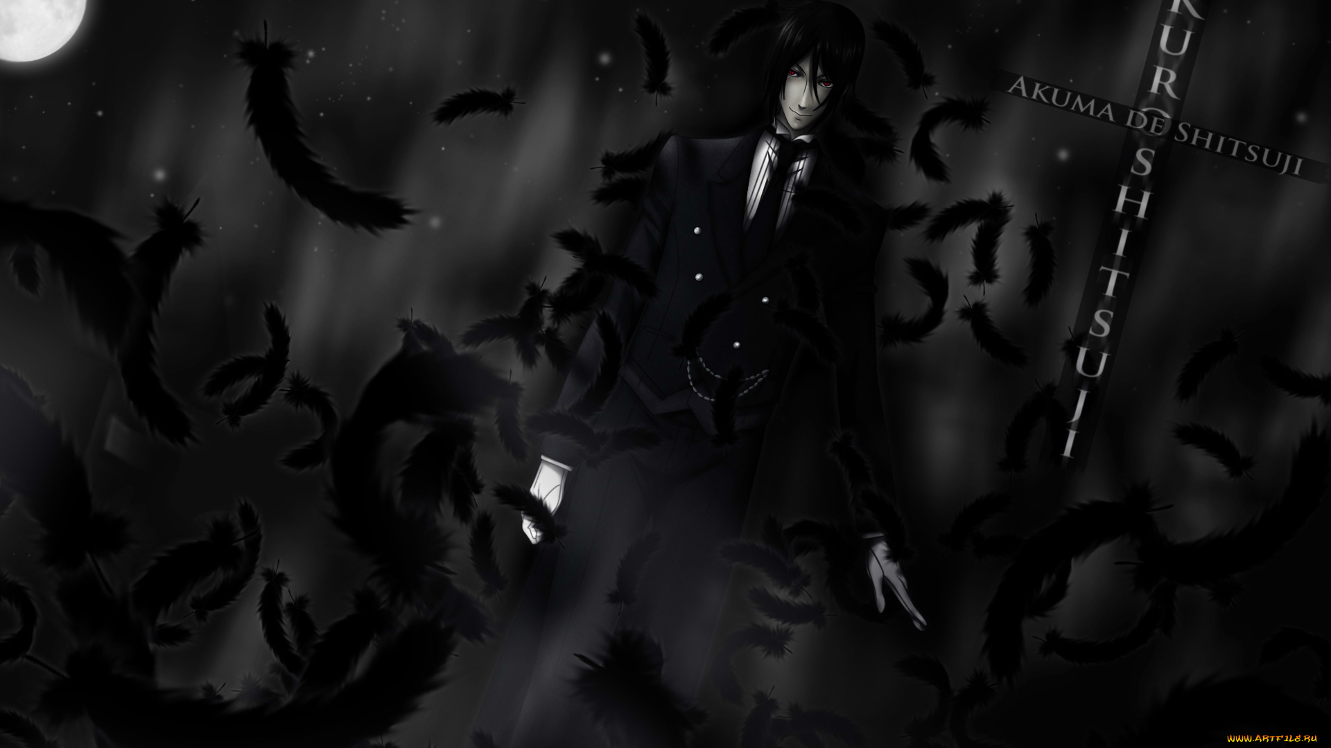 аниме, kuroshitsuji, дьявольский, дворецкий, демон, sebastian, michaelis, черная, магия, красные, глаза