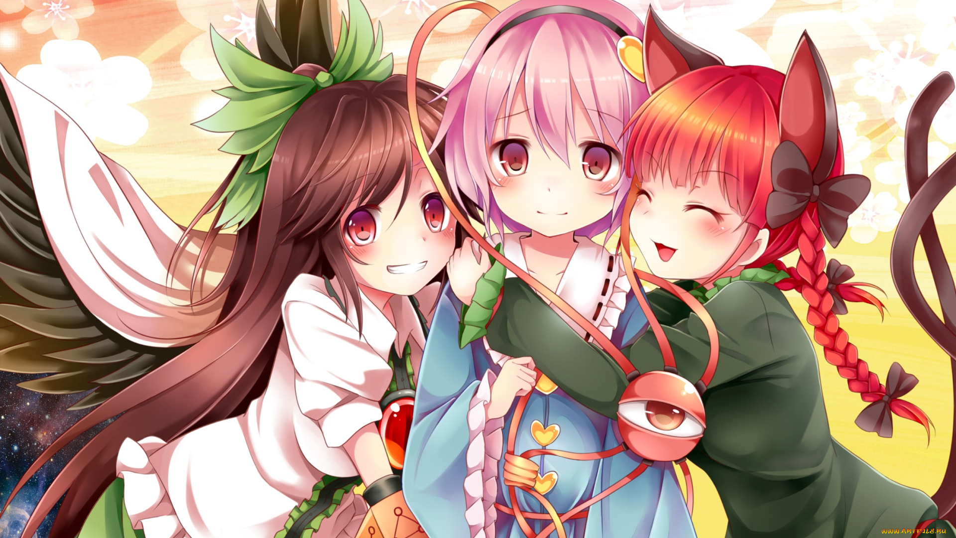 аниме, touhou, kaenbyou, rin, chikuwa, savi, reiuji, utsuho, komeiji, satori