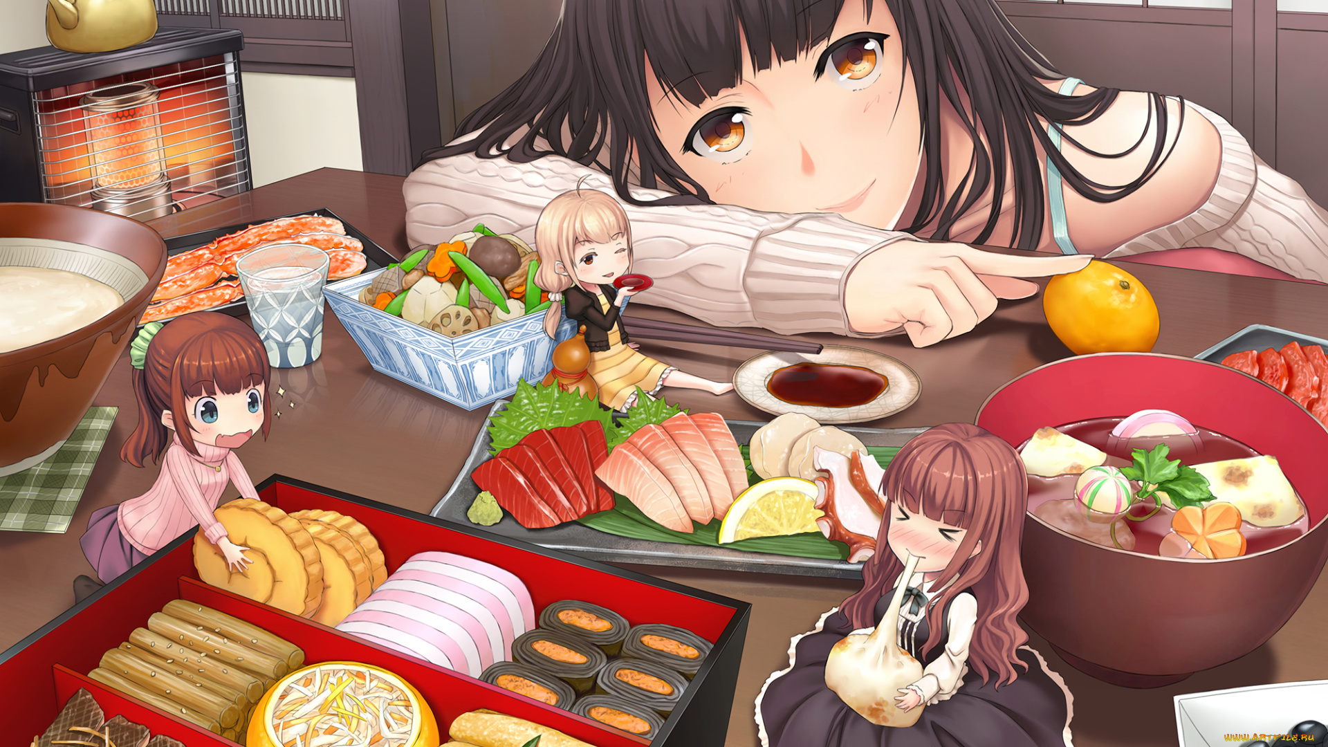 аниме, unknown, , другое, девушка, малышки, еда, yume32ki