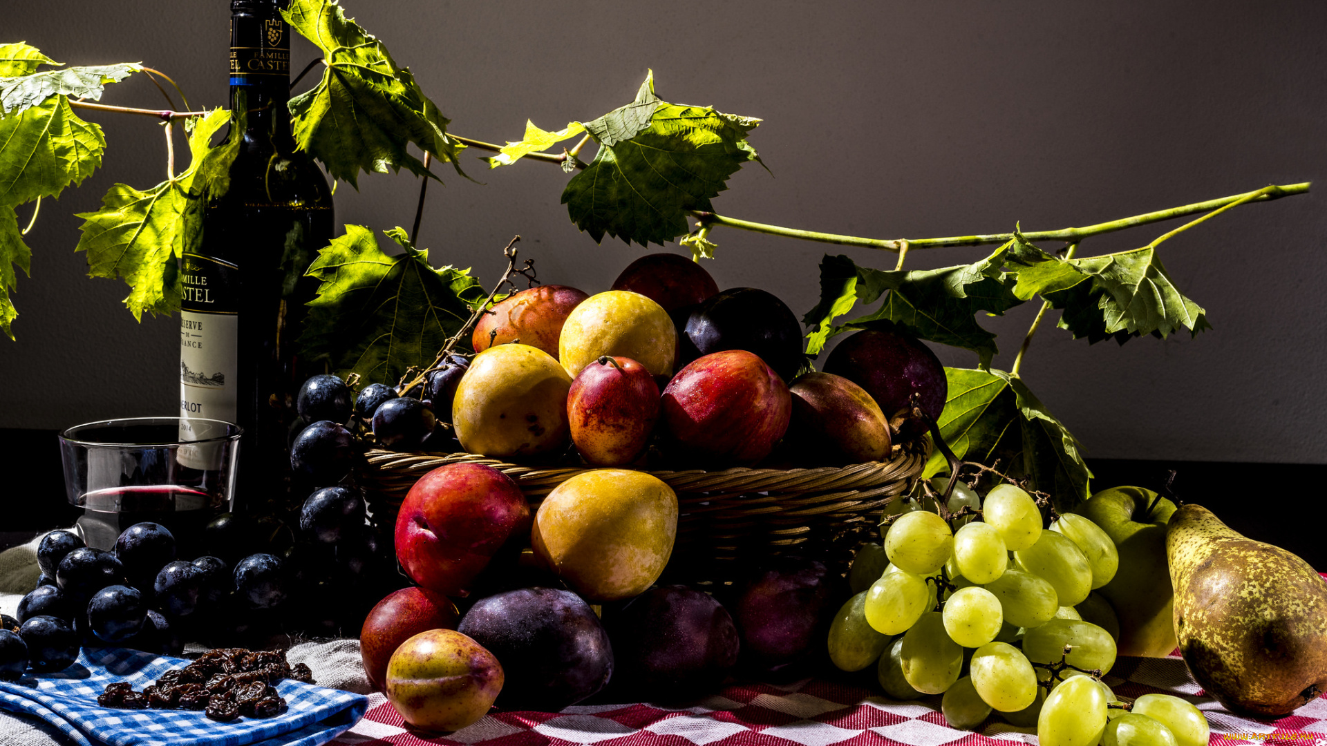 еда, натюрморт, фрукты, вино