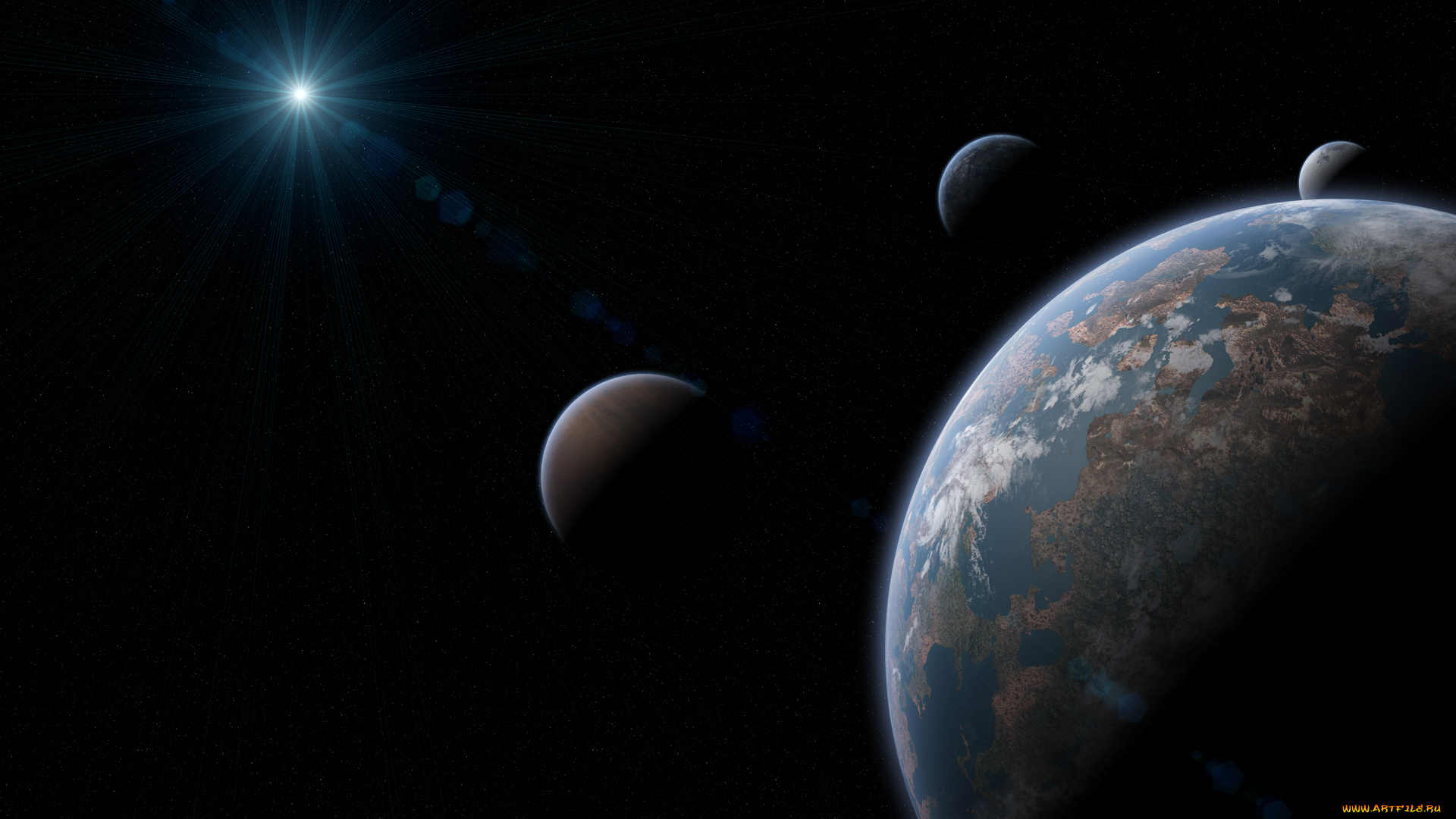 космос, арт, галактика, вселенная, звезды, планеты