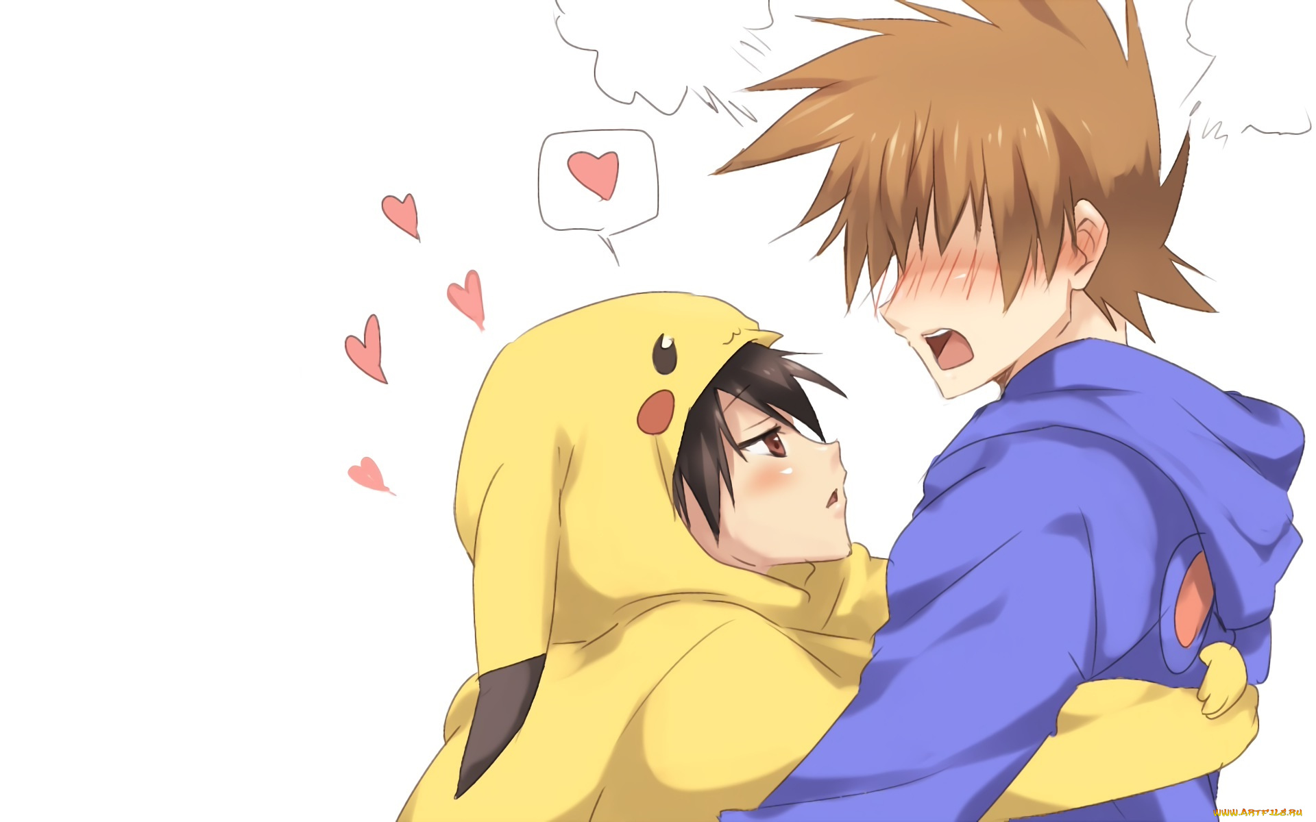 аниме, pokemon, maruki, punchiki, red, ookido, green, парни