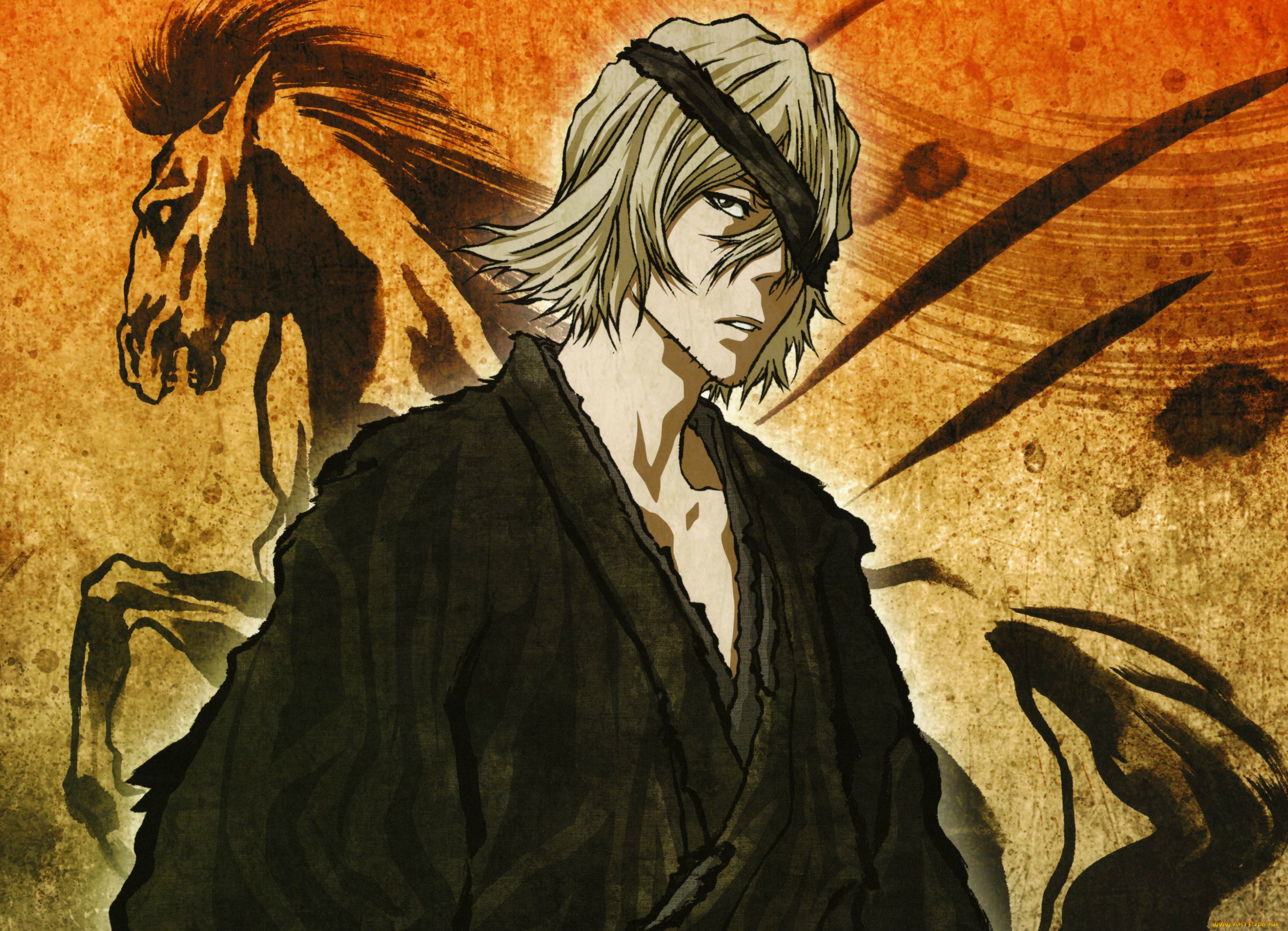 аниме, bleach, синигами, kisuke, urahara, tite, kubo, art, блич, кимоно, повязка, лошабь, рисунок