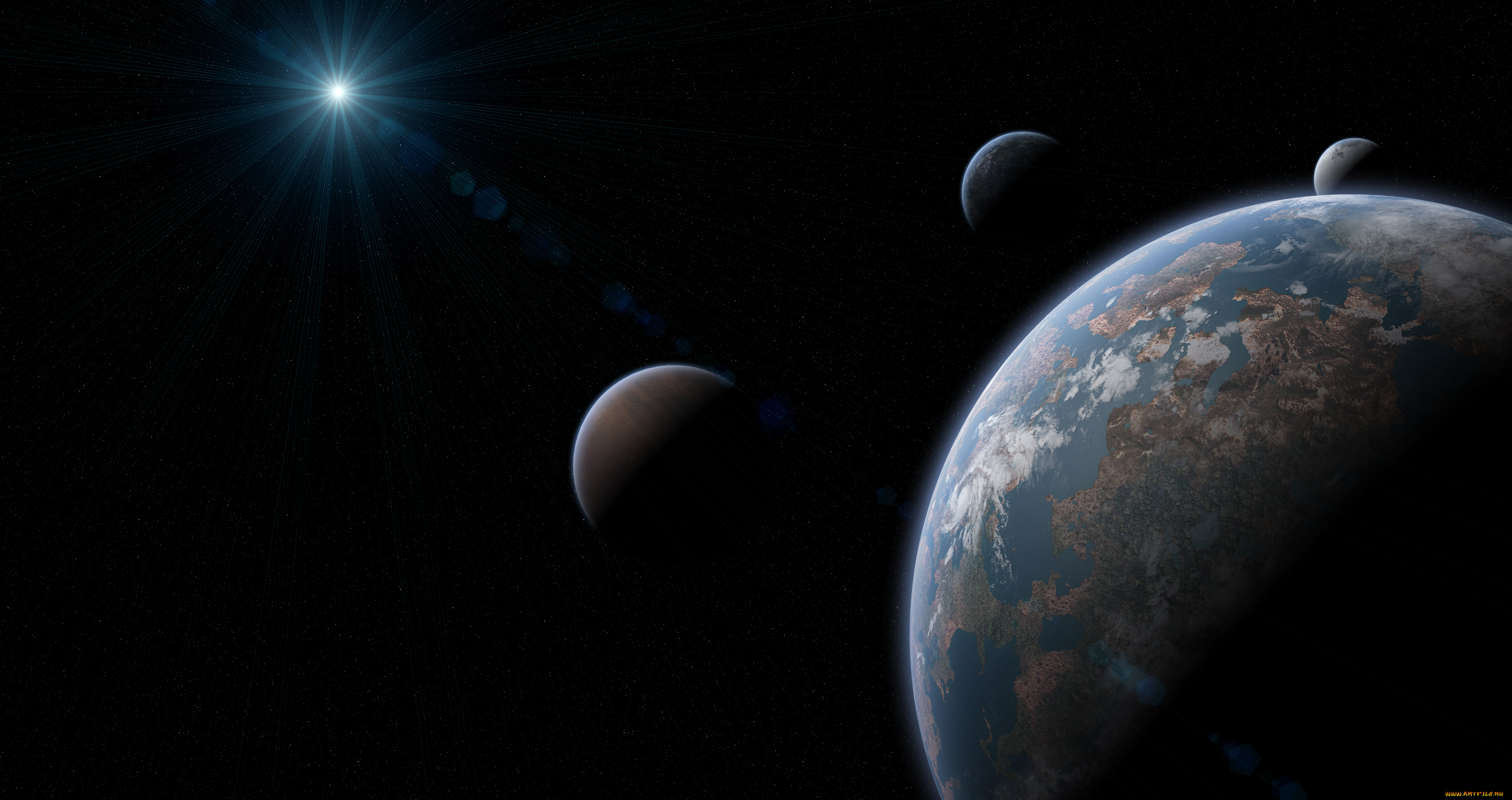 космос, арт, галактика, вселенная, звезды, планеты