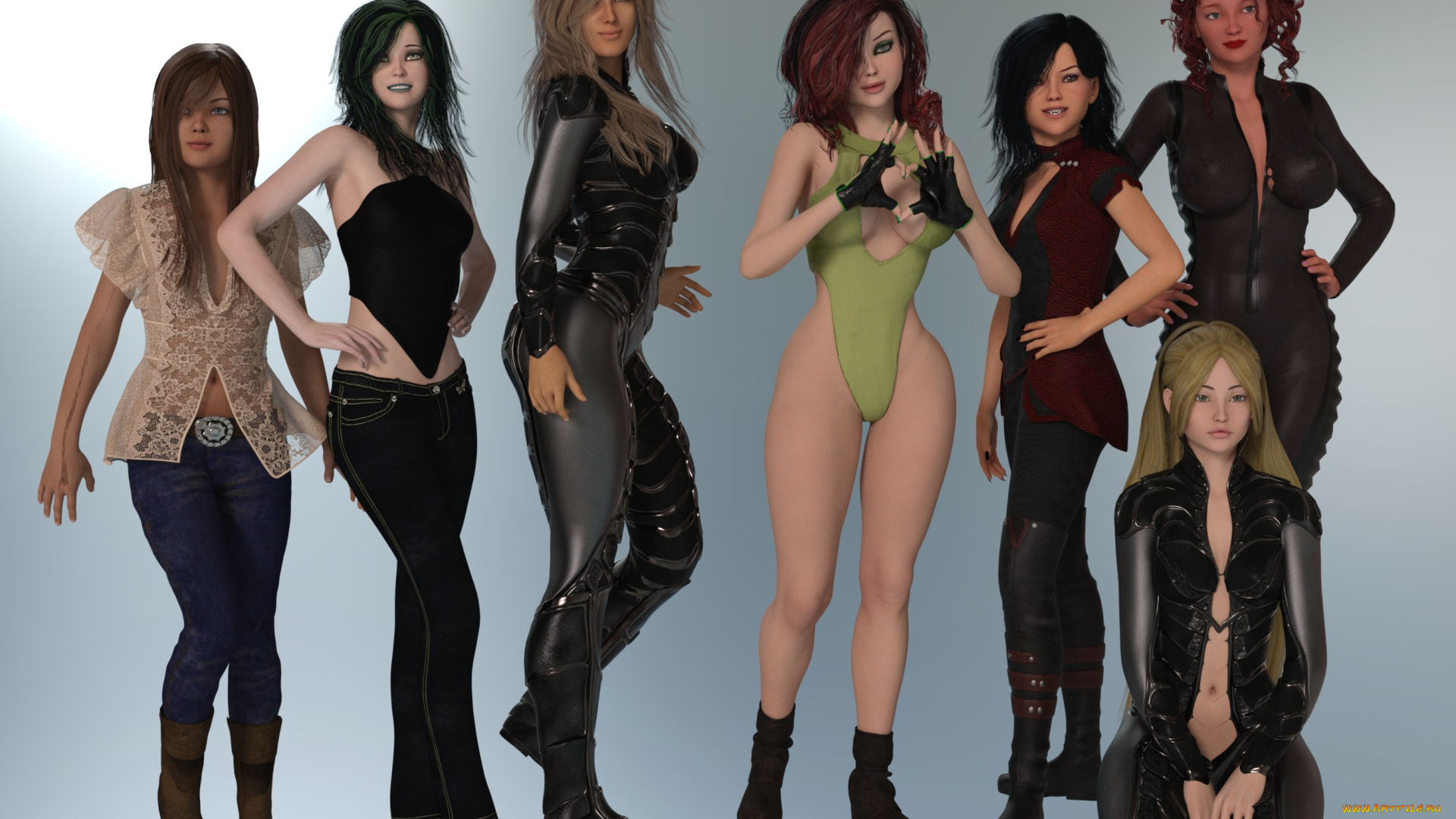 3д, графика, люди, , people, девушки, взгляд, фон