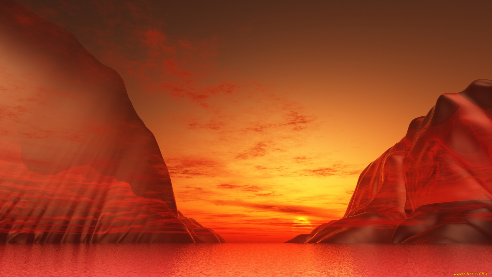 3д, графика, природа, , nature, облака, горы, озеро