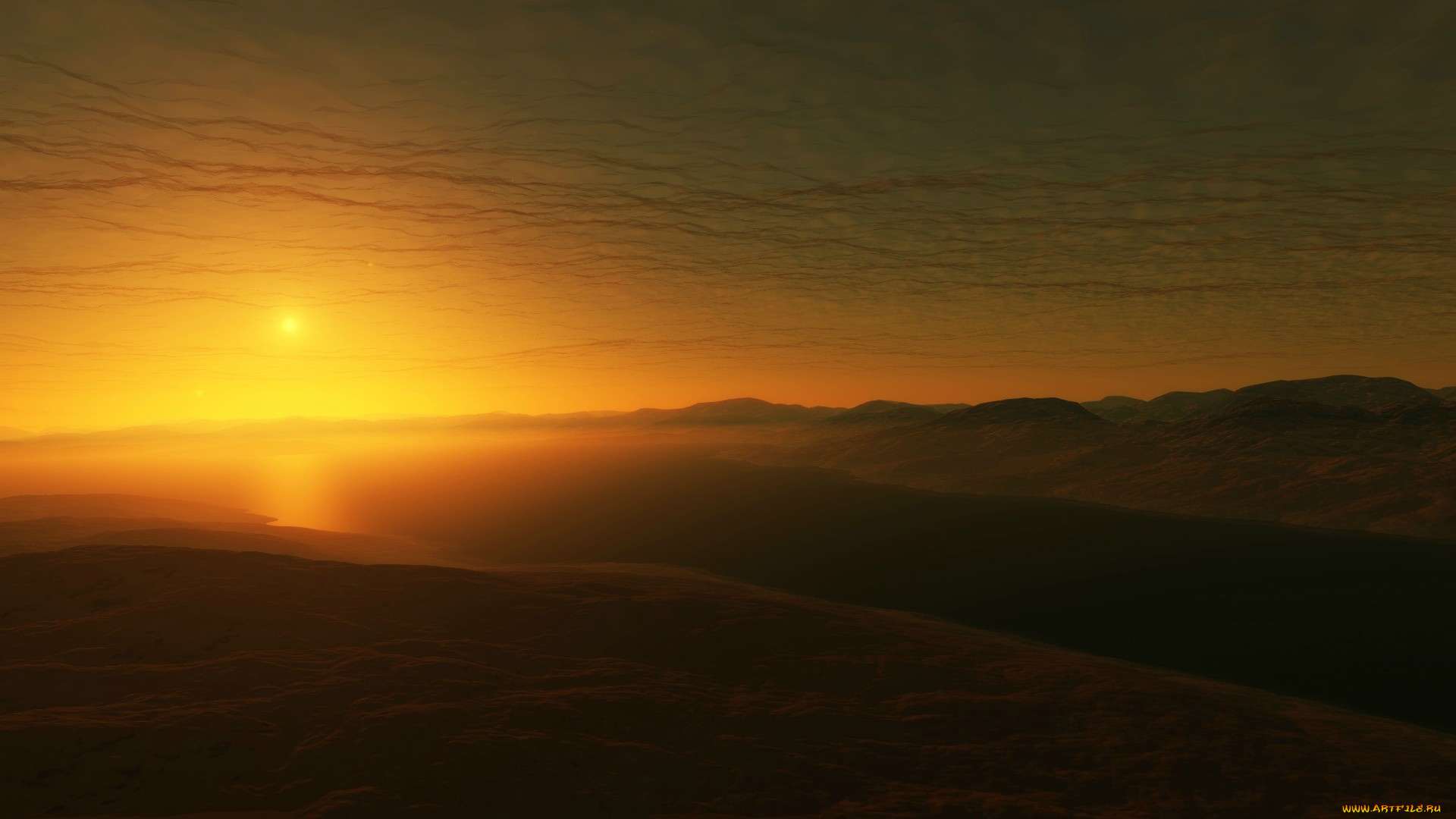 3д, графика, природа, , nature, река, горы, свет