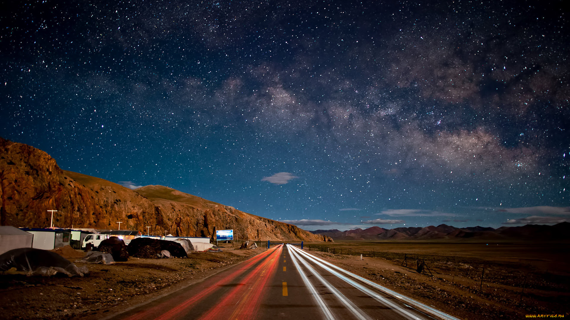 природа, дороги, трасса, дорога, кемпинг, звезды, горы, небо, шоссе