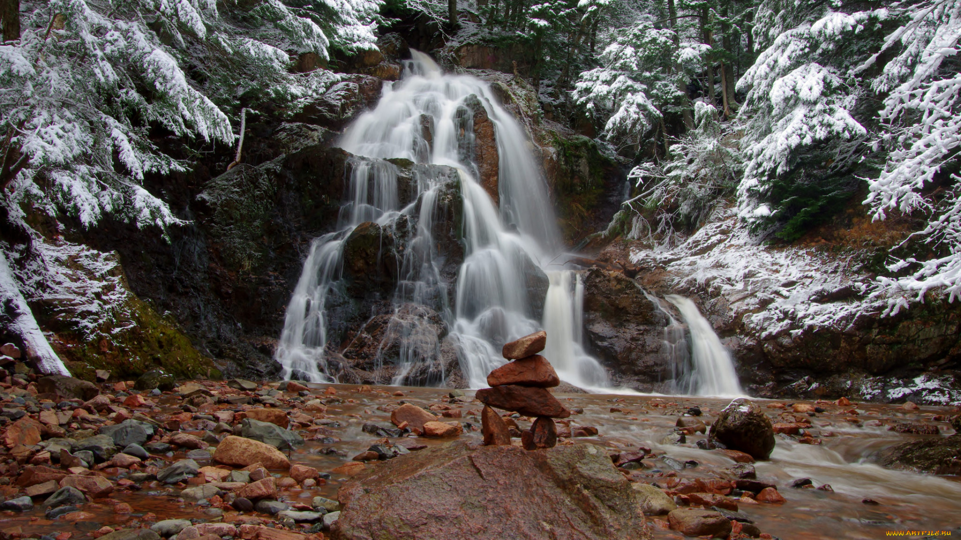 природа, водопады, лес, река, водопад