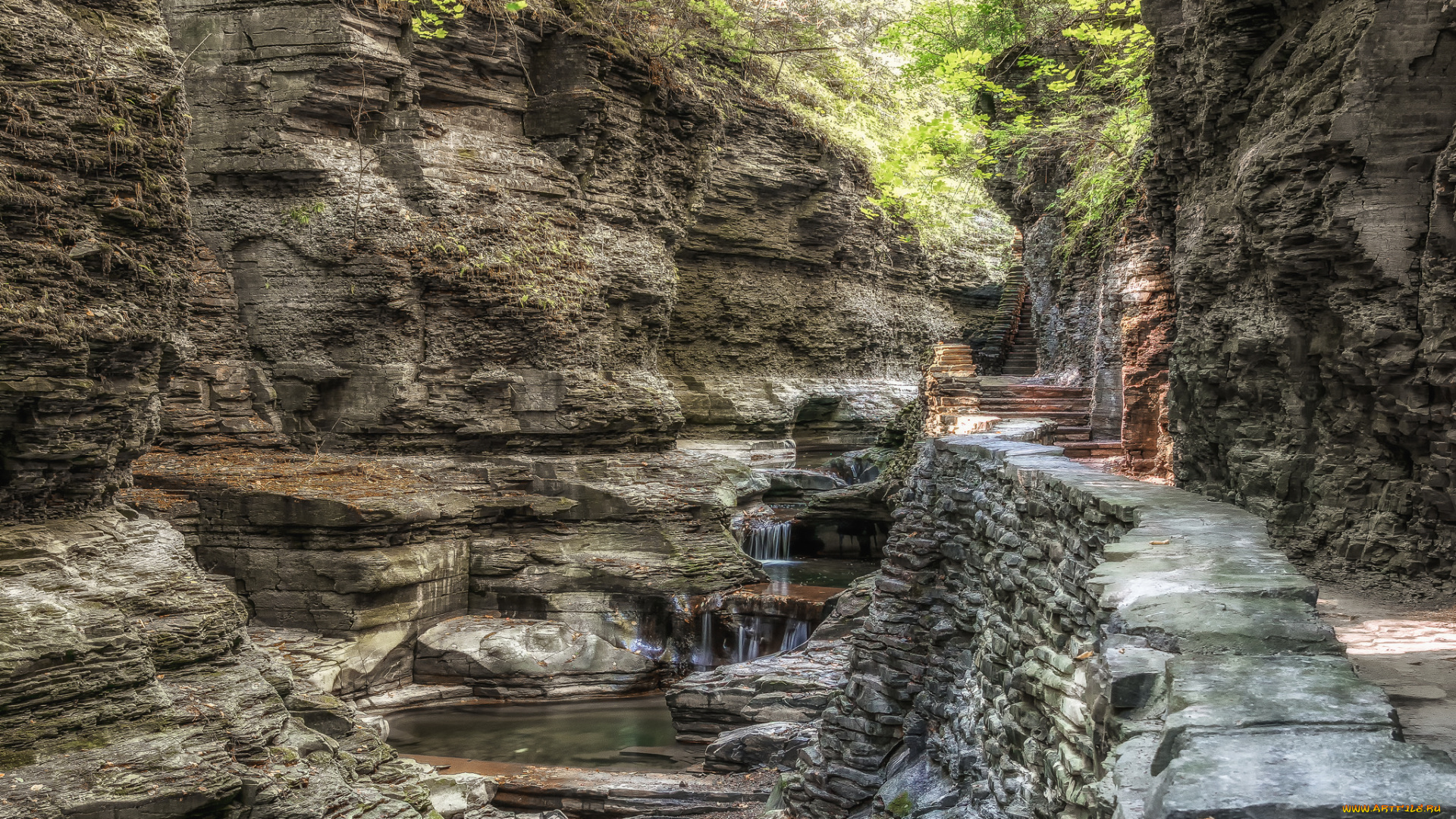 природа, водопады, водопад, река, лес