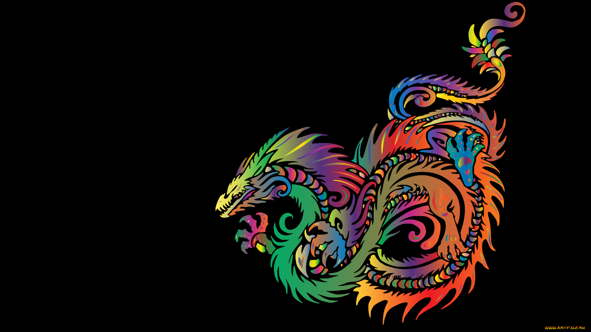 рисованное, минимализм, дракон, фон