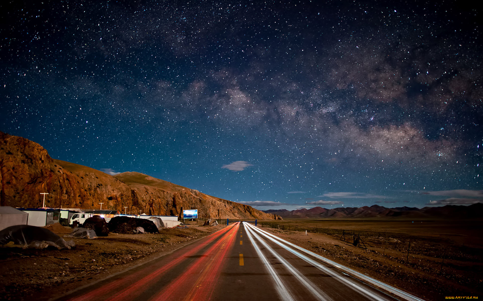 природа, дороги, трасса, дорога, кемпинг, звезды, горы, небо, шоссе
