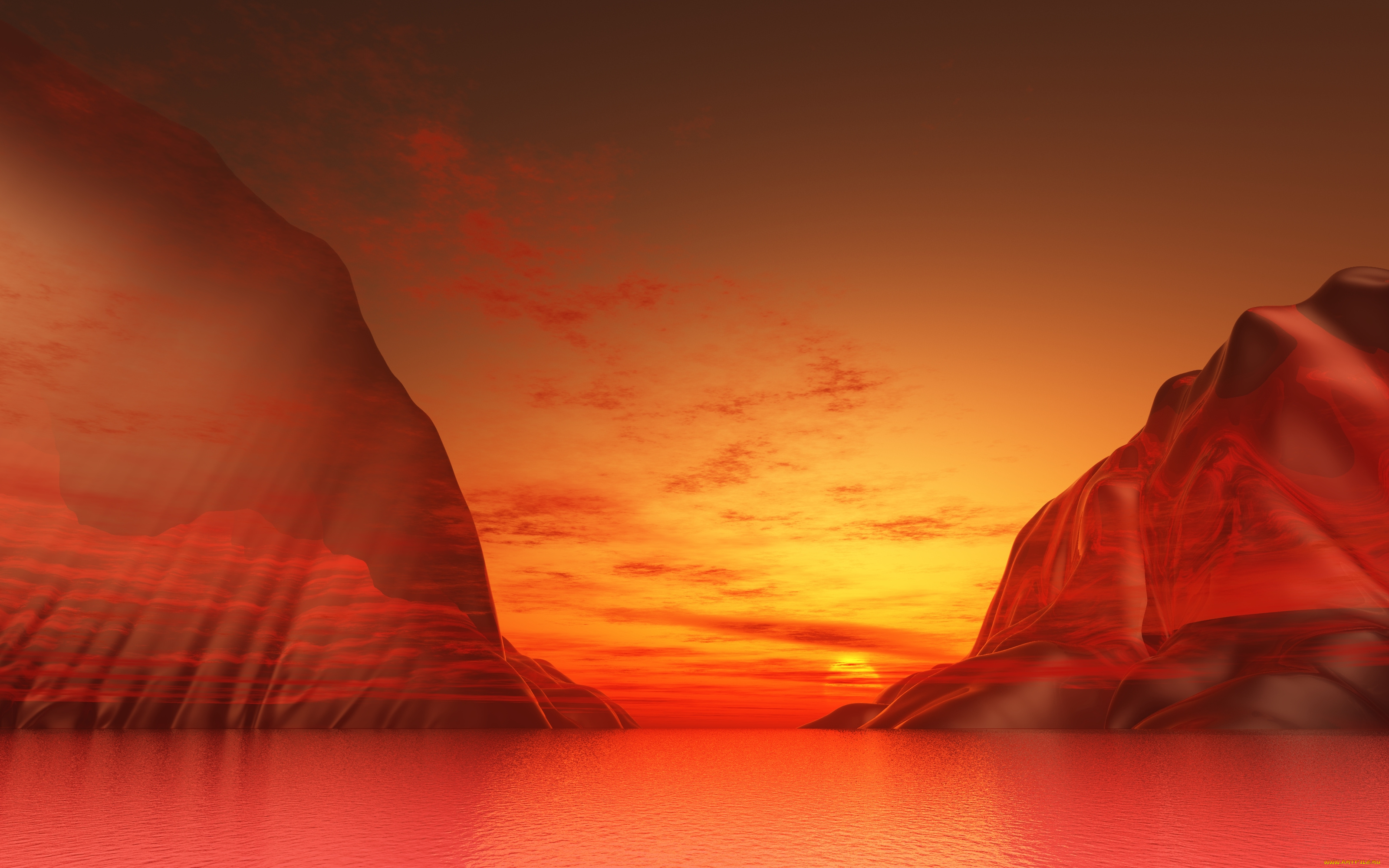 3д, графика, природа, , nature, облака, горы, озеро