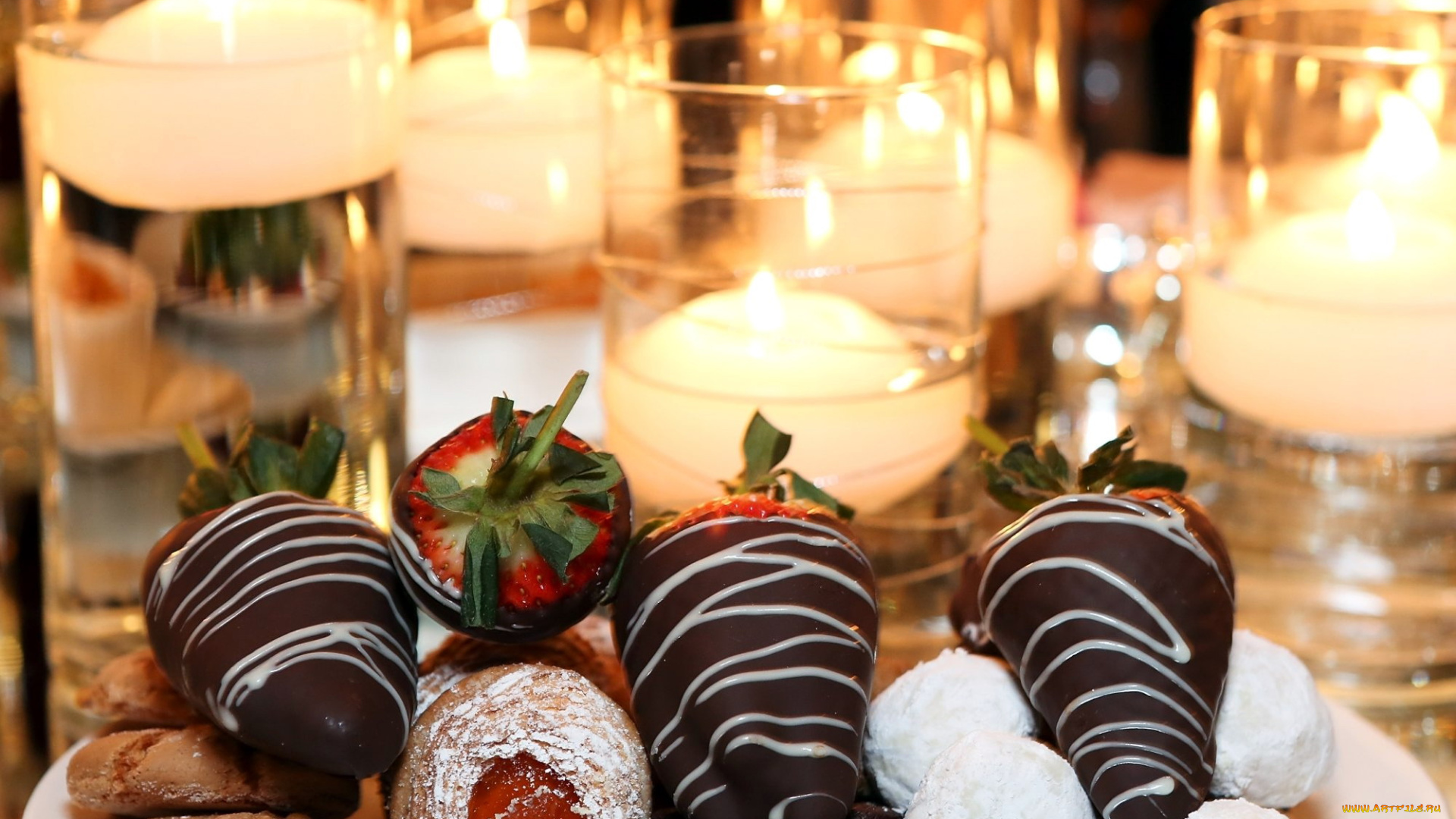 еда, мороженое, , десерты, десерт, печенье, свечи, клубника