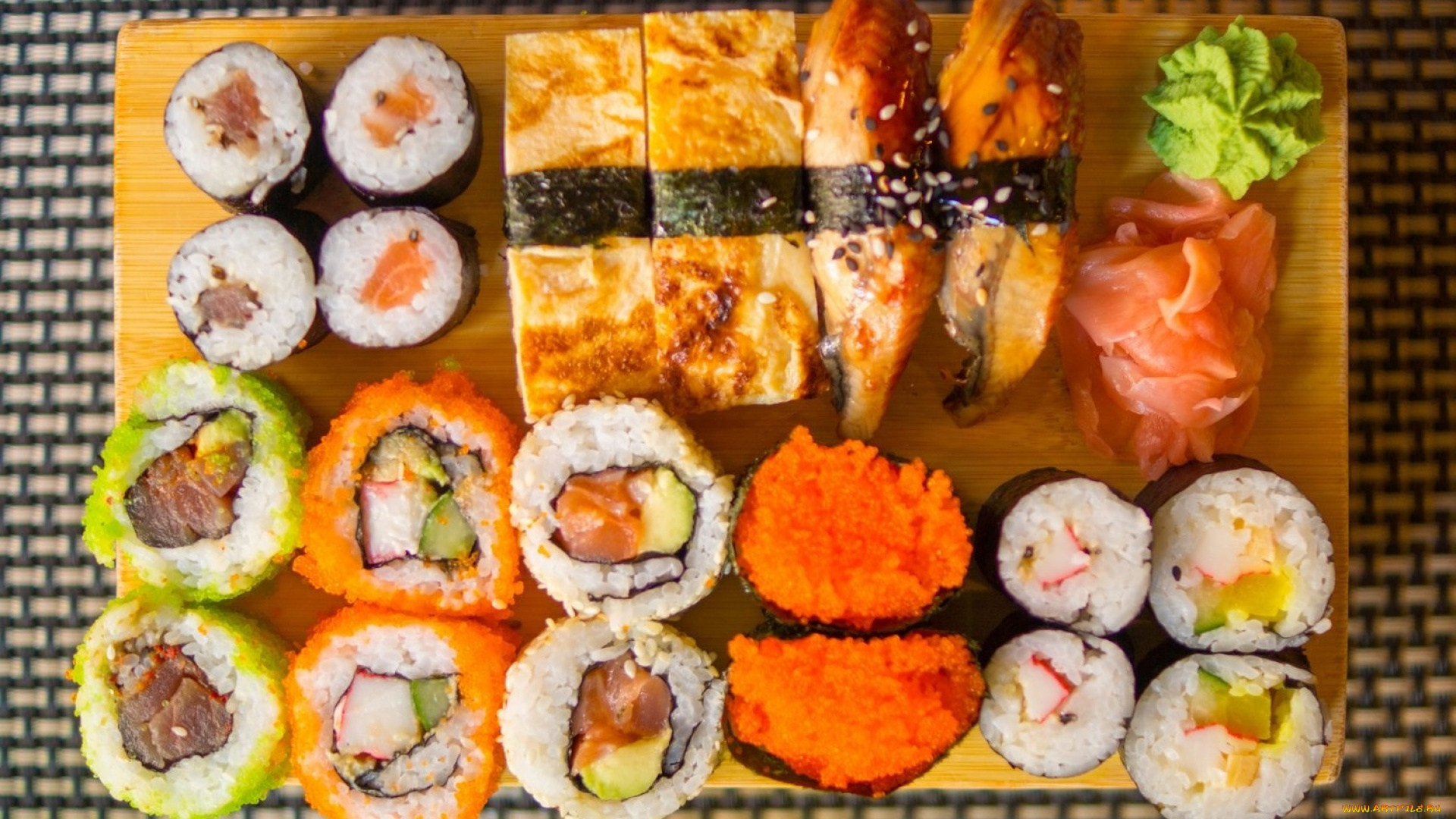 еда, рыба, , морепродукты, , суши, , роллы, имбирь, васаби, роллы, суши, ассорти