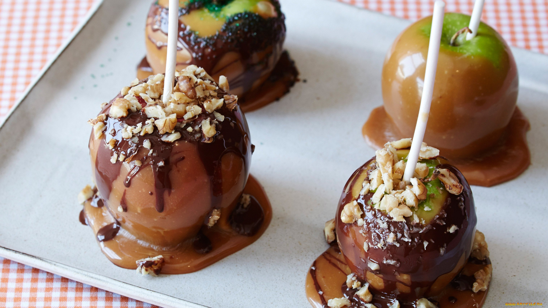 еда, Яблоки, десерт, глазурь, орехи, яблоки