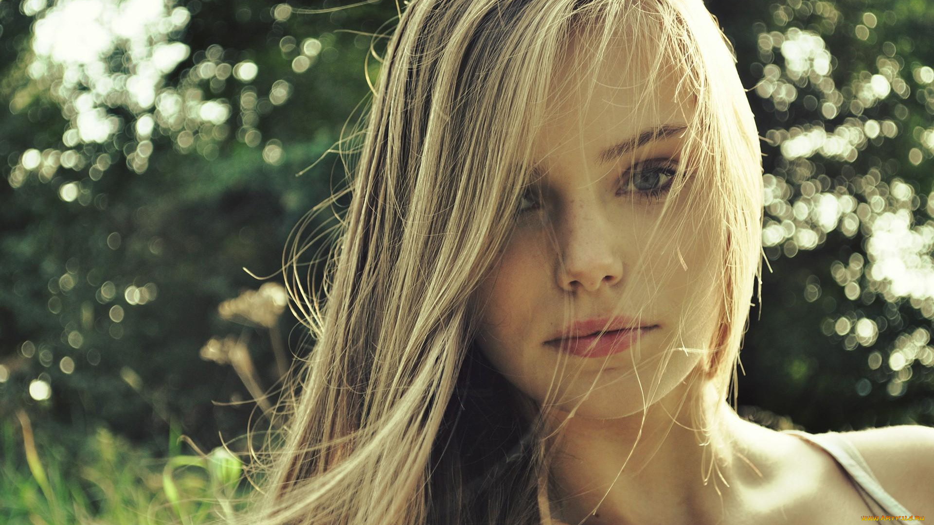 девушки, -unsort, , лица, , портреты, блондинка, лицо, зелень