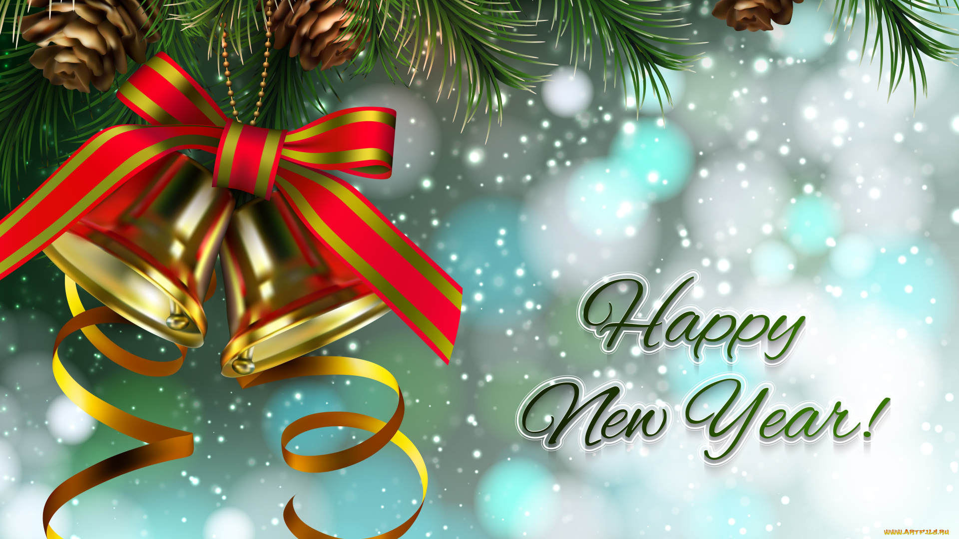 праздничные, векторная, графика, , новый, год, ветка, бантик, колокольчики