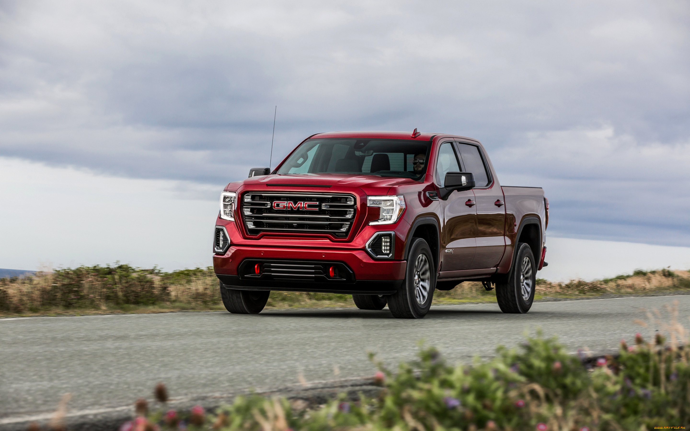 2019, gmc, sierra, at4, автомобили, gm-gmc, экстерьер, американские, 2019, sierra, новый, пикап, красный