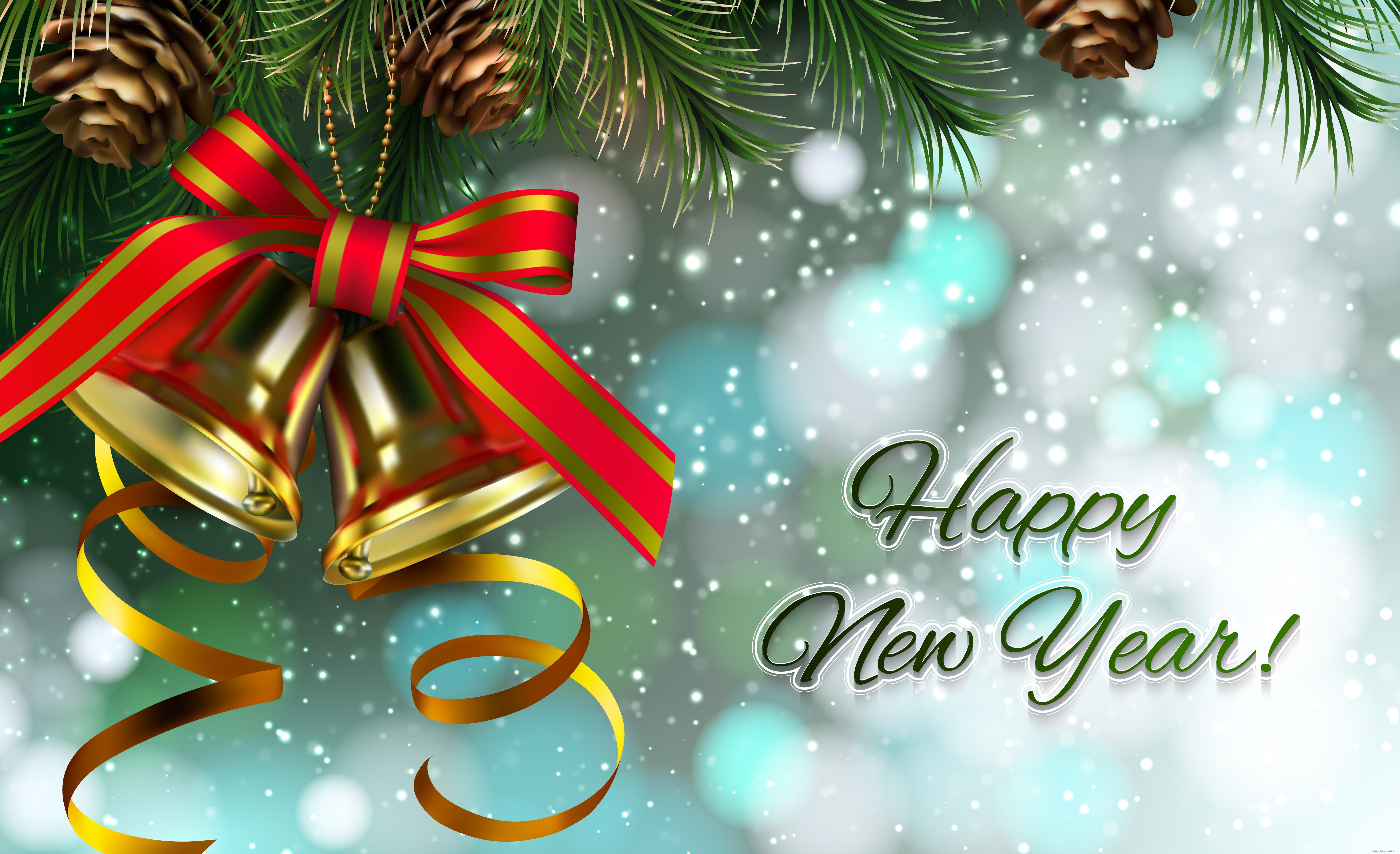 праздничные, векторная, графика, , новый, год, ветка, бантик, колокольчики