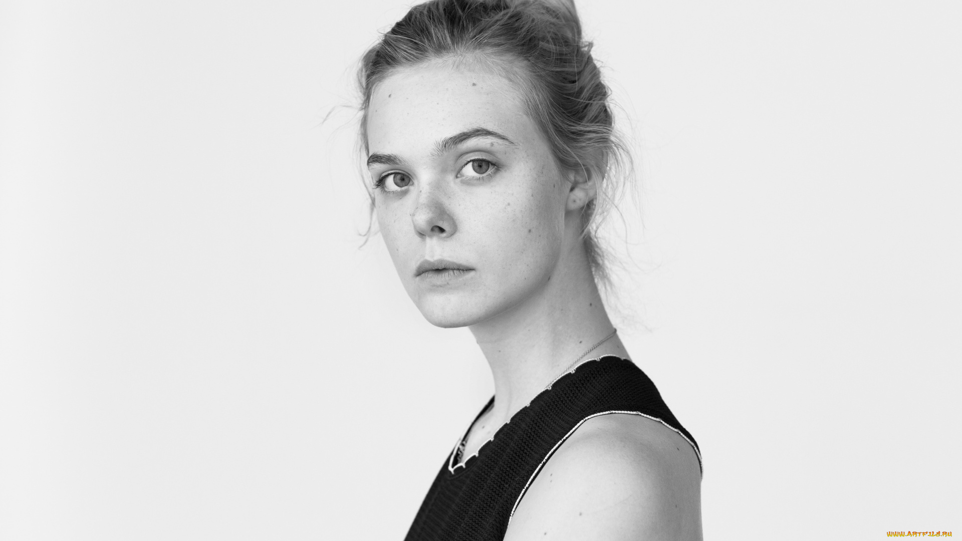девушки, elle, fanning, топ, блондинка, лицо, черно-белая