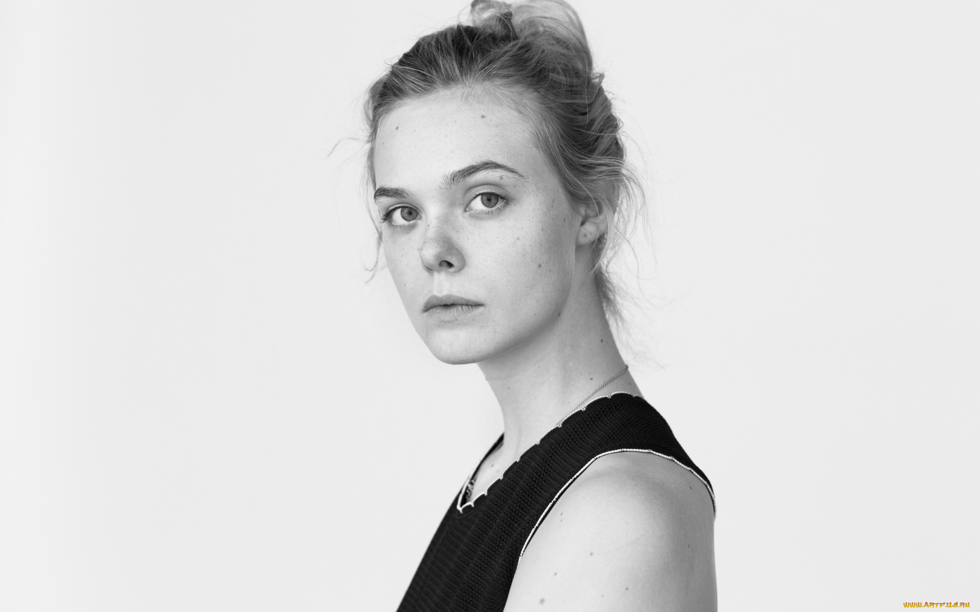 девушки, elle, fanning, топ, блондинка, лицо, черно-белая