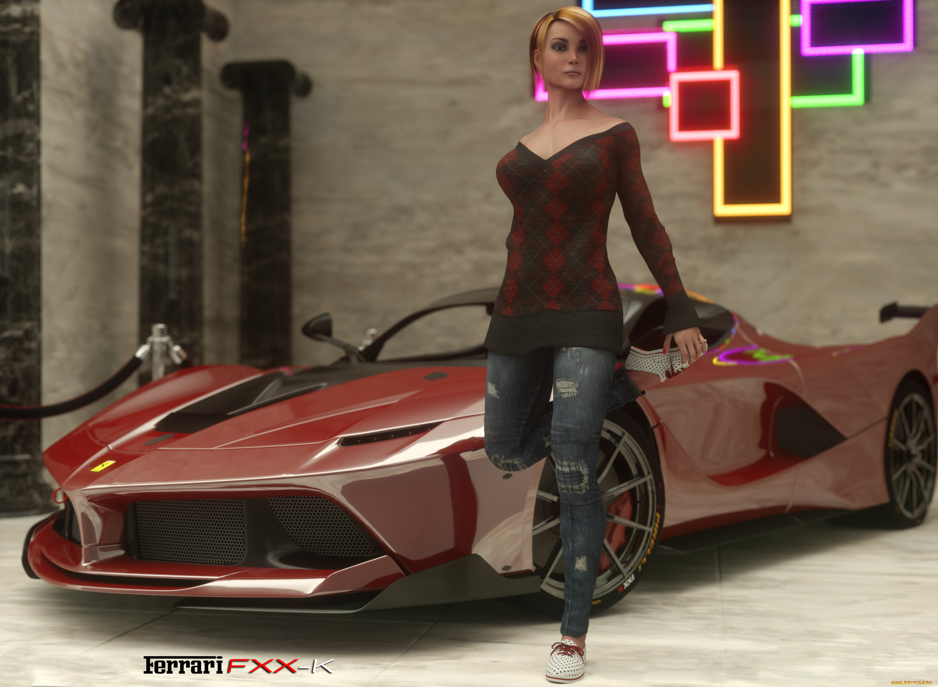 3д, графика, люди-авто, мото, , people-, car, , , moto, девушка, фон, автомомбиль