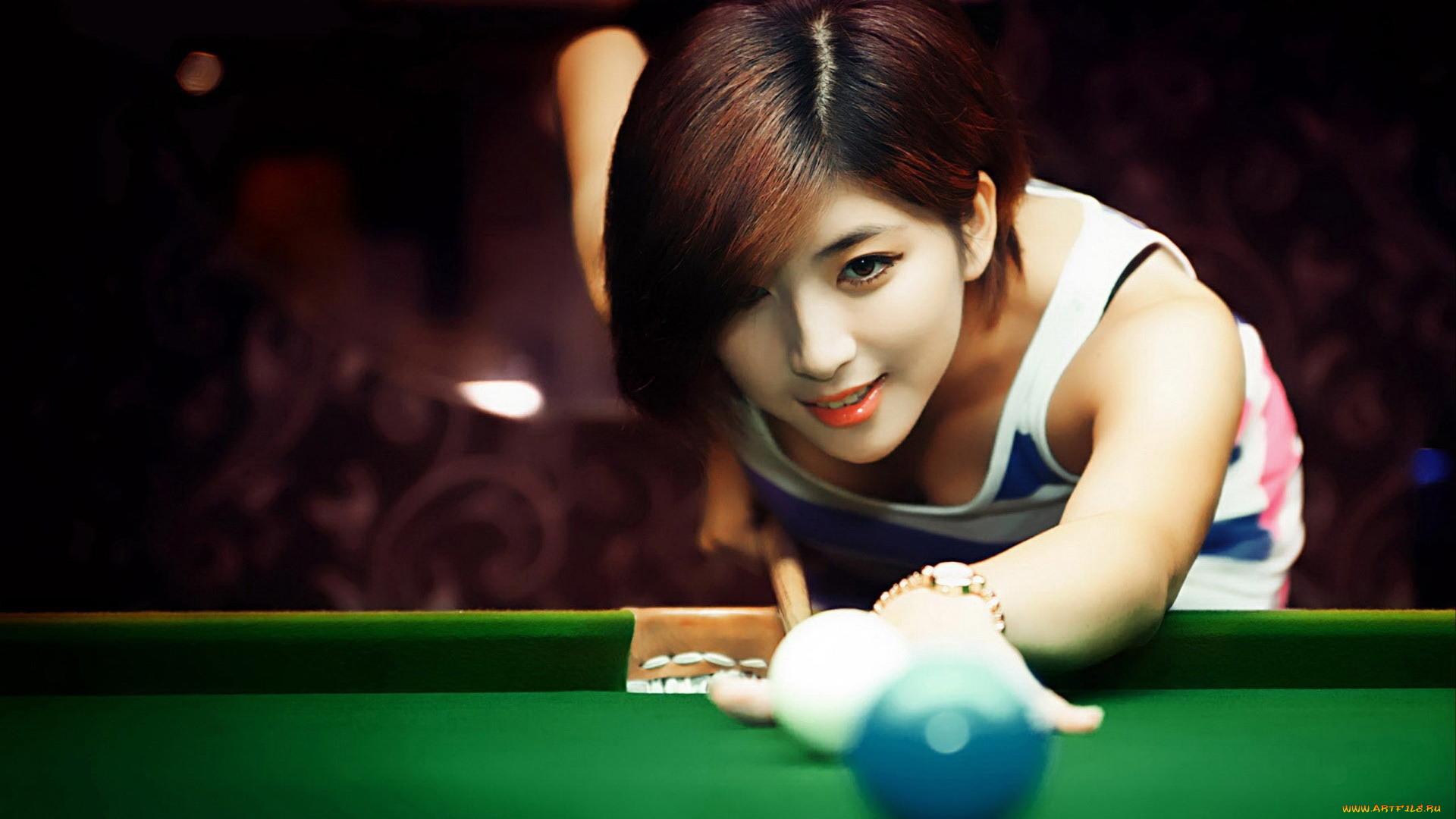 девушки, -, азиатки, бильярд