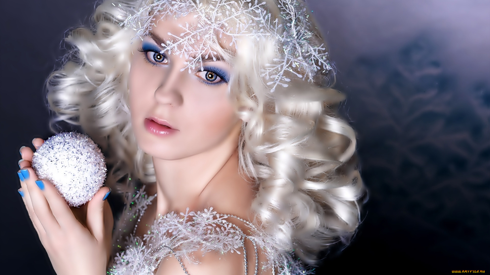 девушки, -, снегурочки, локоны, снежинки