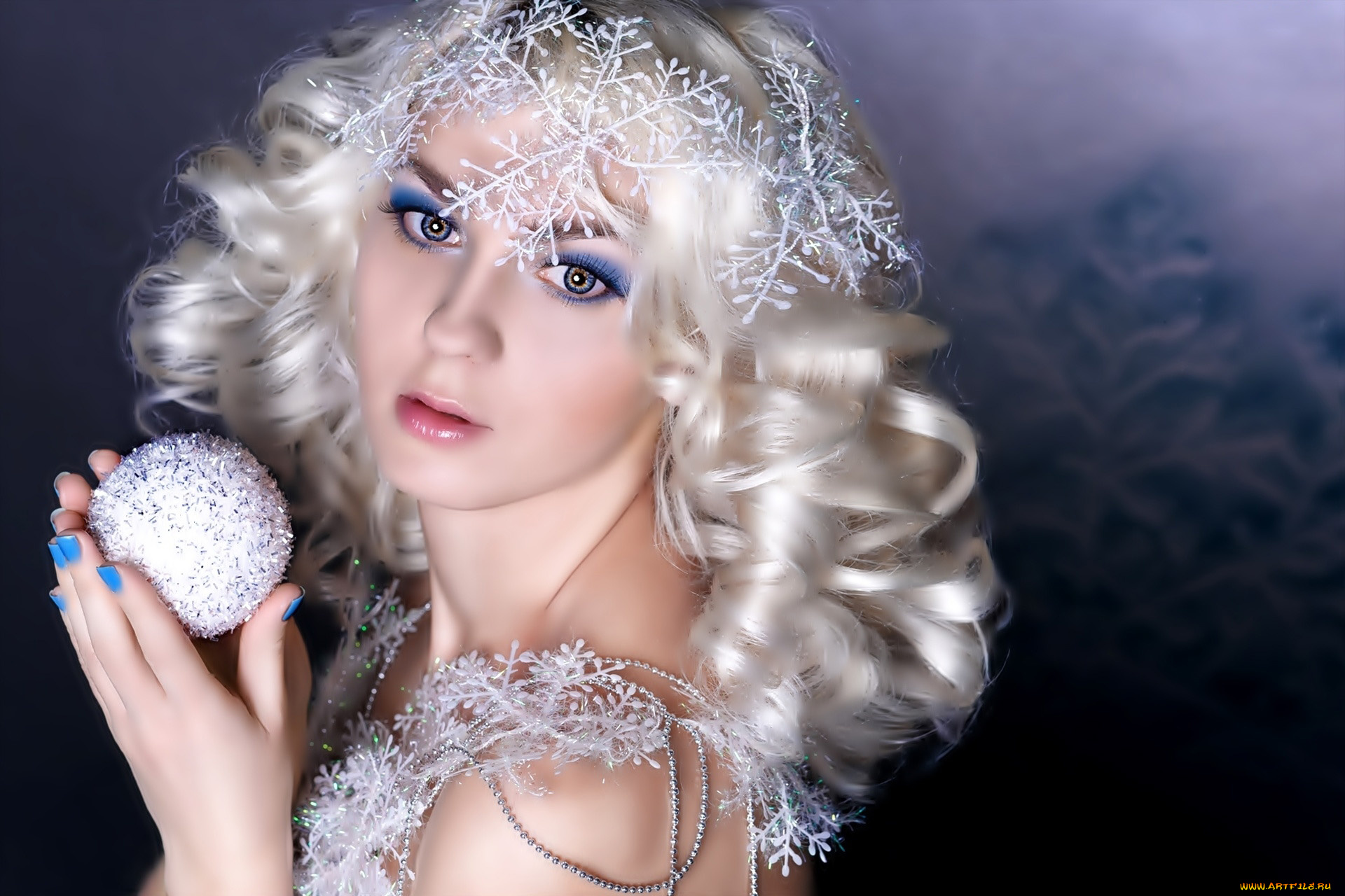 девушки, -, снегурочки, локоны, снежинки