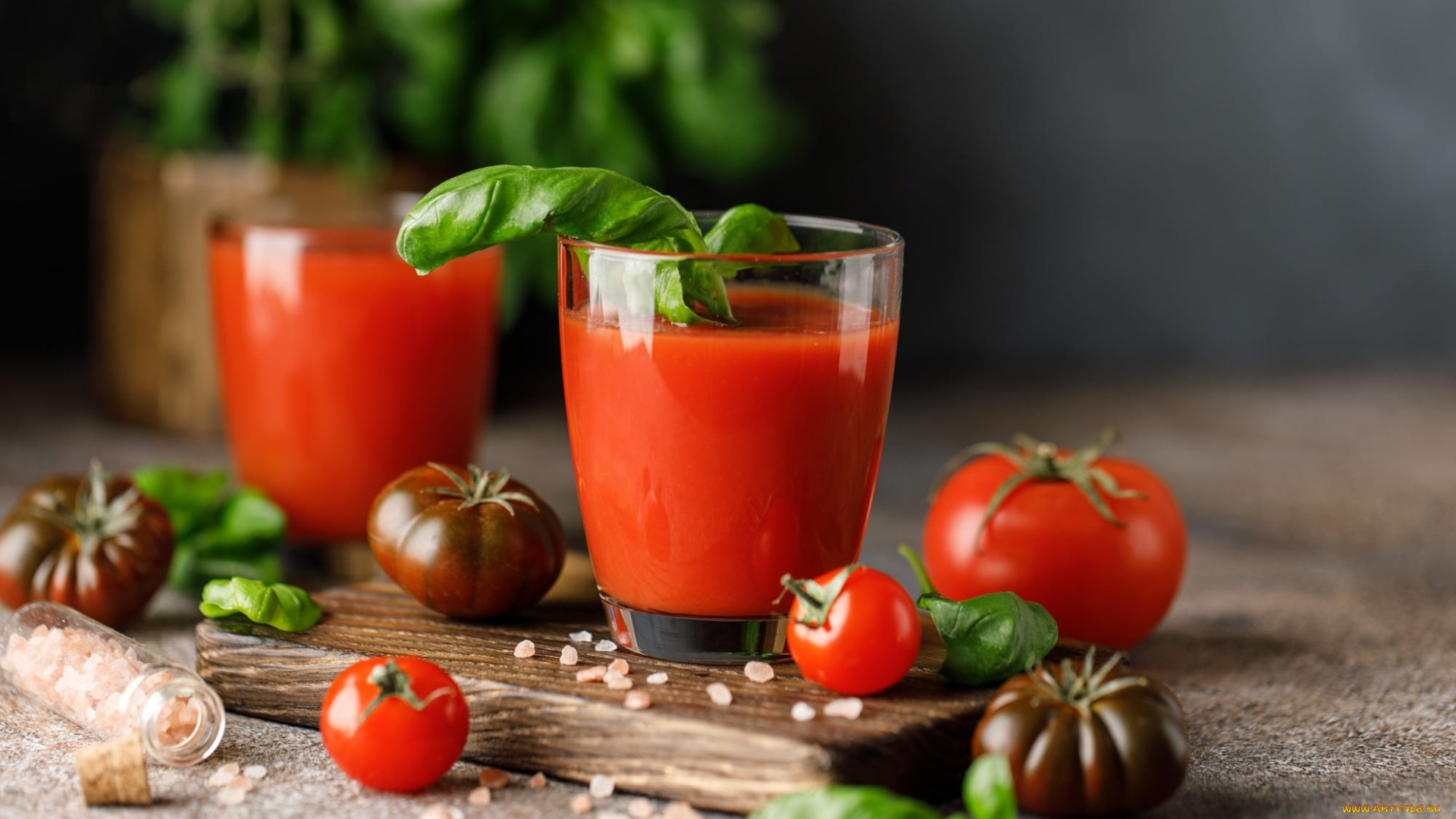 еда, напитки, , сок, помидоры, базилик, соль, сок, томатный