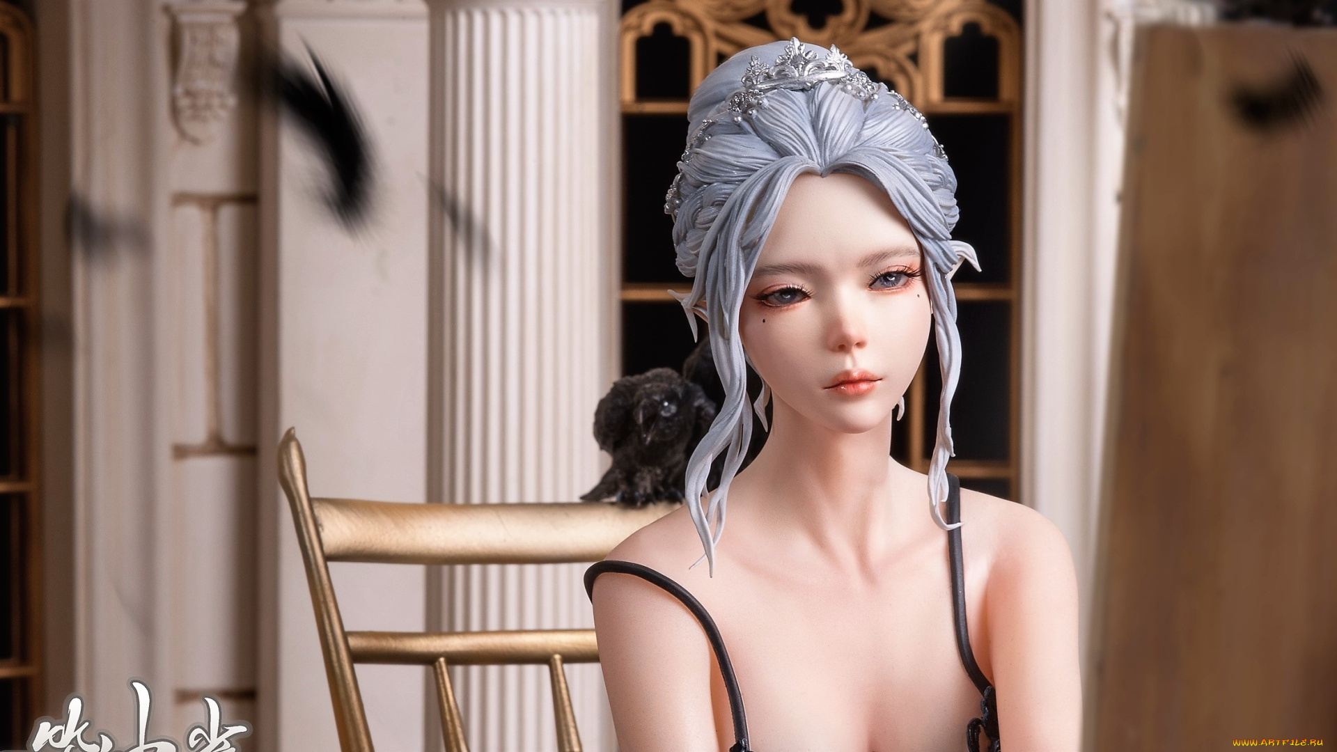 фэнтези, _ghost, blade, , , призрачный, клинок, девушка, стул, перья