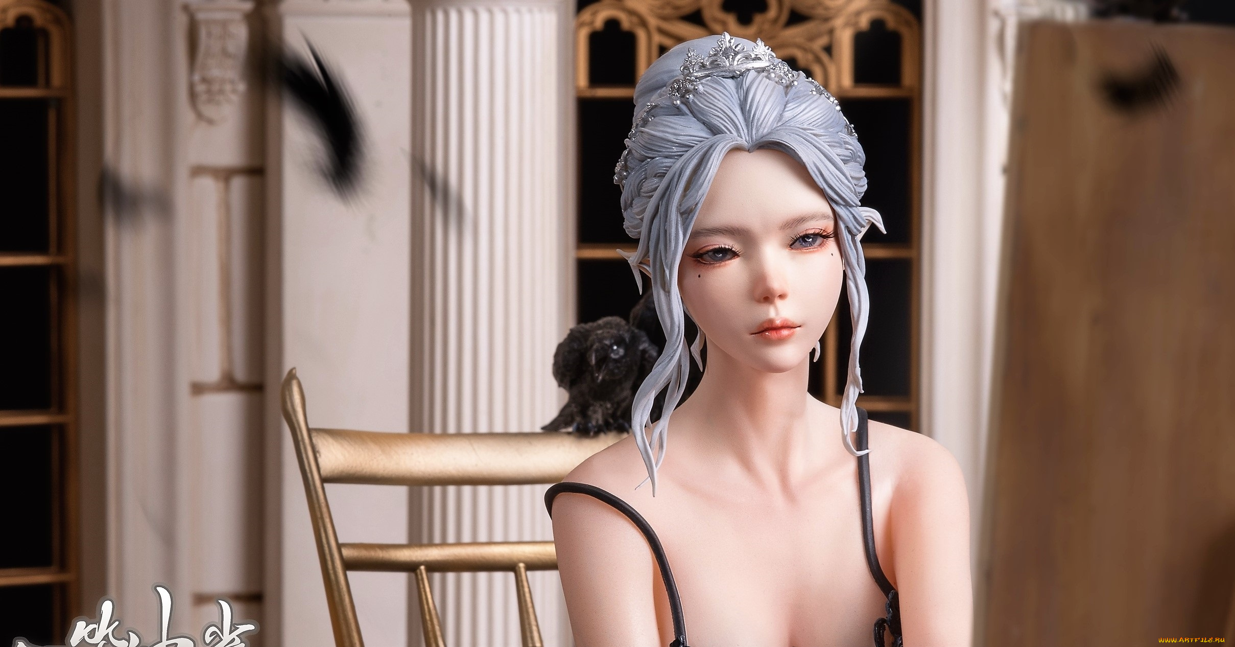 фэнтези, _ghost, blade, , , призрачный, клинок, девушка, стул, перья