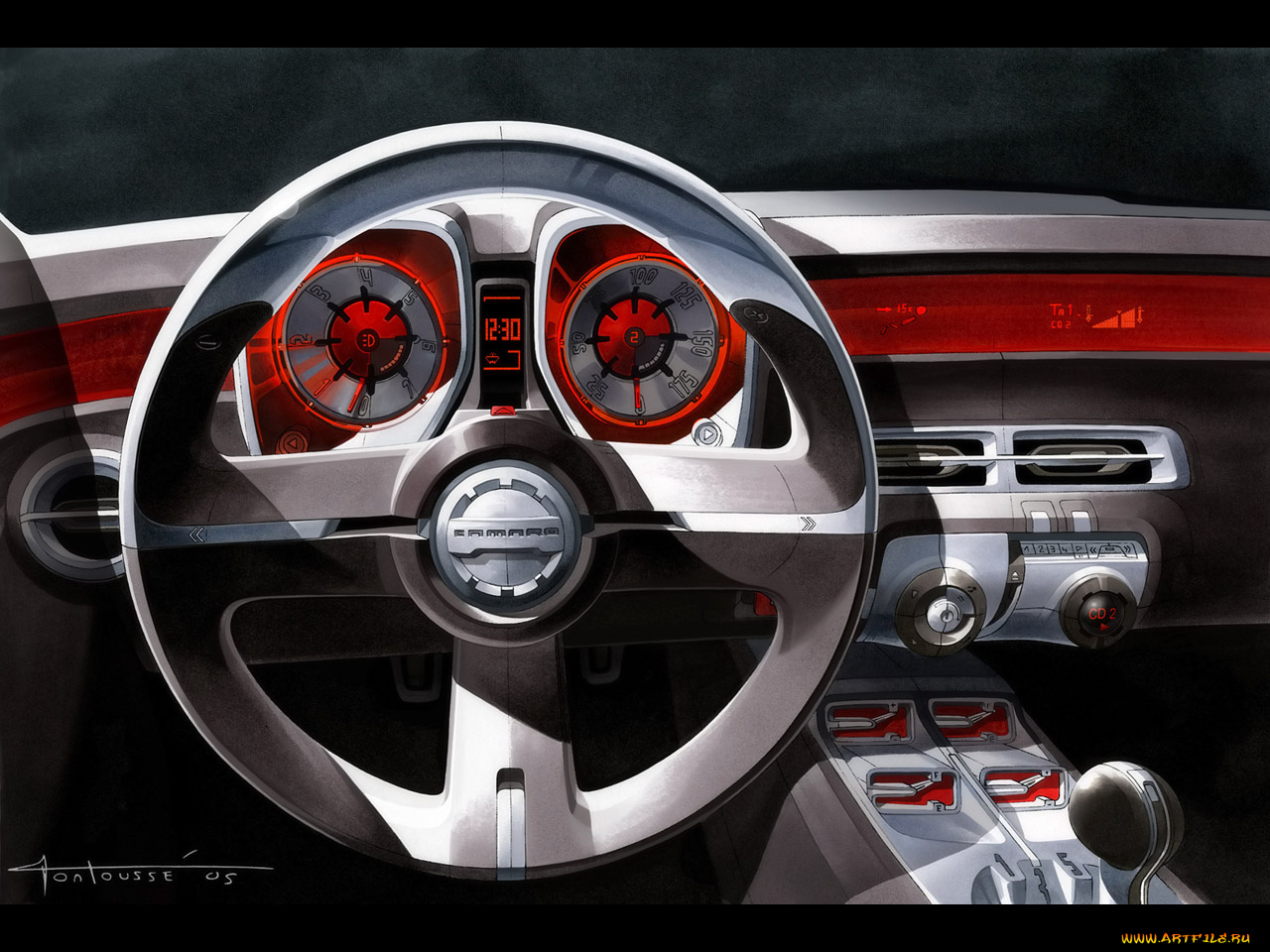 chevrolet, camaro, concept, drawing, dashboard, автомобили, интерьеры