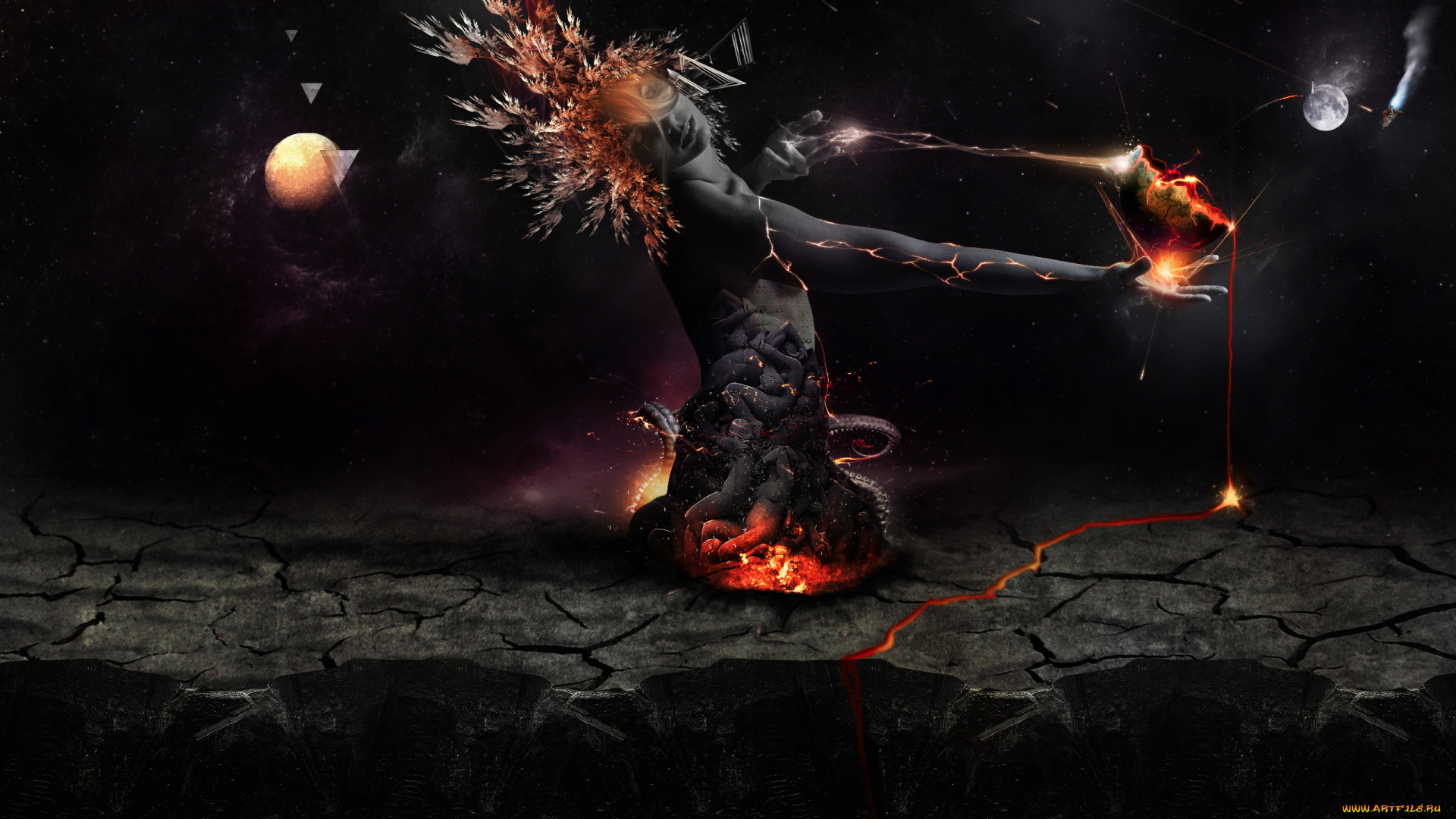 фэнтези, существа, огонь, планета