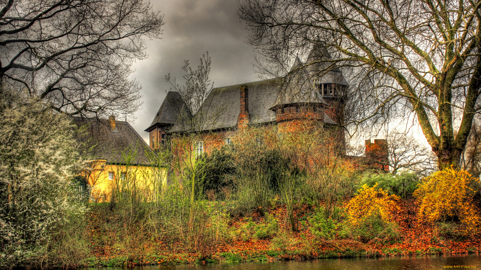 германия, krefeld, burg, linn, города, дворцы, замки, крепости, замок, пейзаж