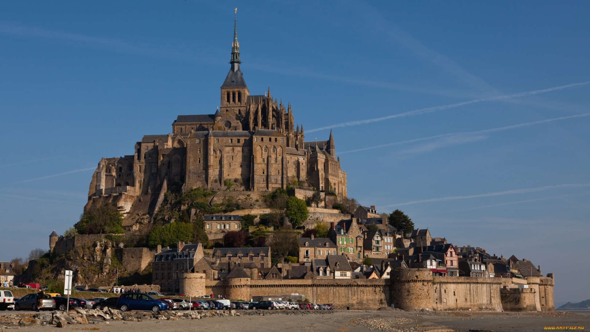 города, крепость, мон, сен, мишель, франция, остров