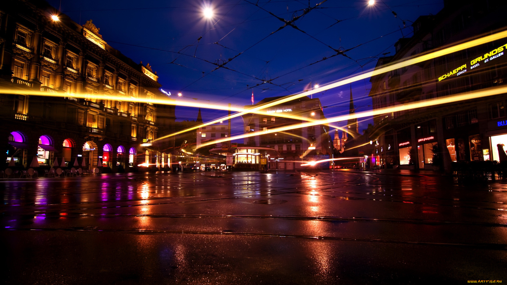 города, огни, ночного, город, ночь, дорога