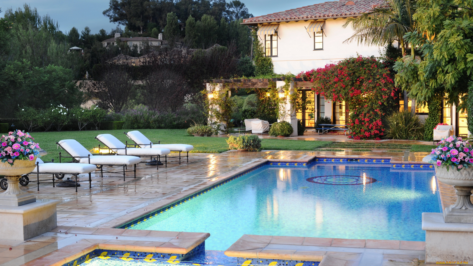 malibu, california, интерьер, бассейны, открытые, площадки, вилла, басейн