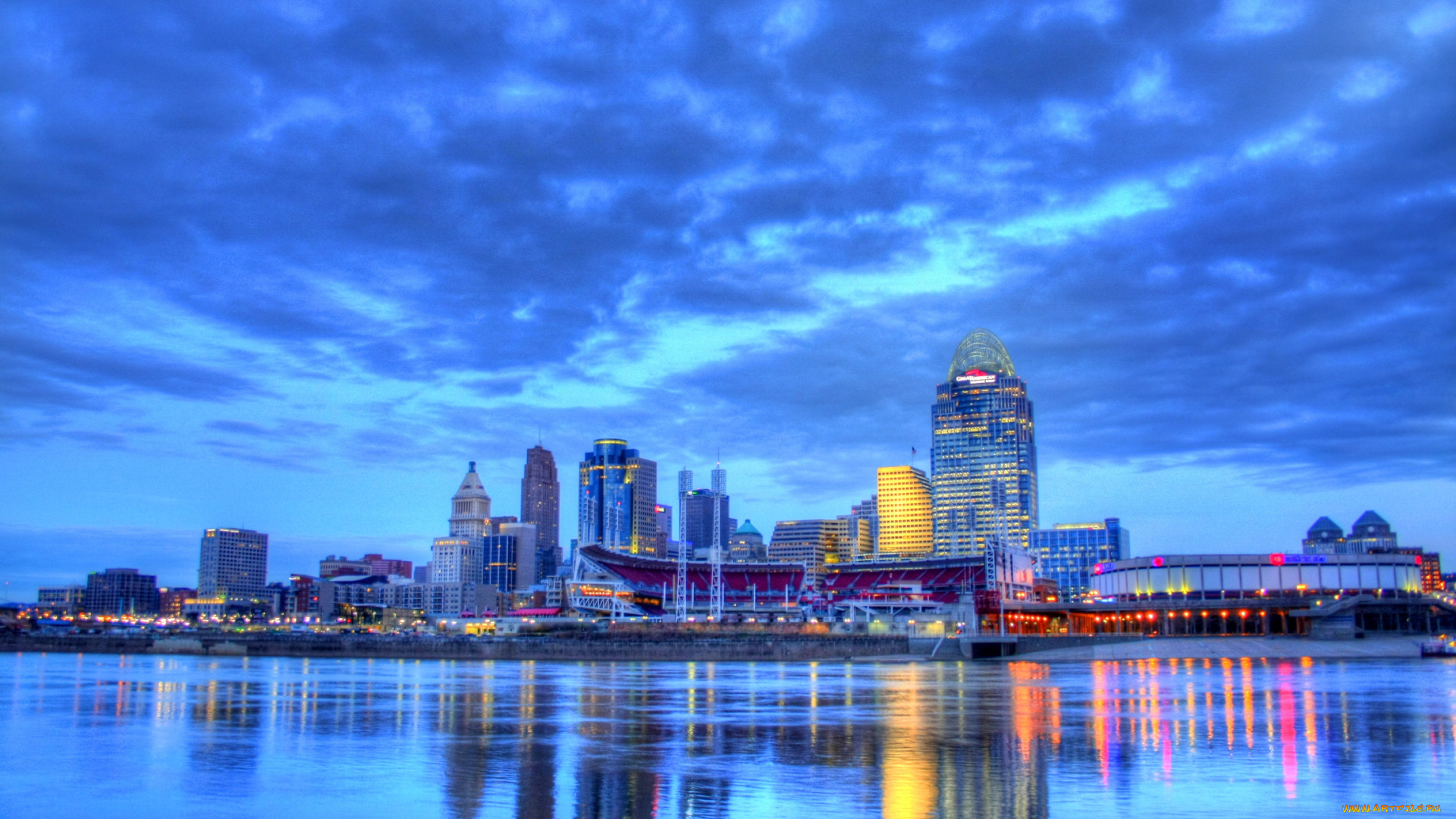 nashville, теннесси, сша, города, огни, ночного, река, дома