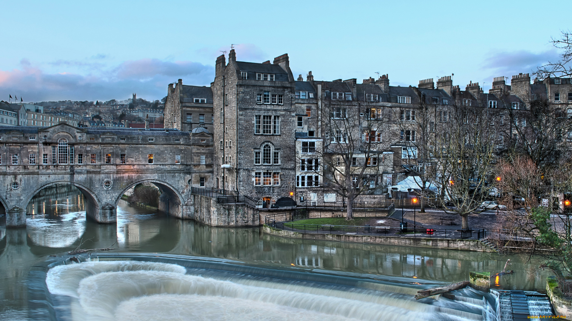 pulteney, bridge, in, bath, england, города, улицы, площади, набережные, река, мост, дома, водоворот