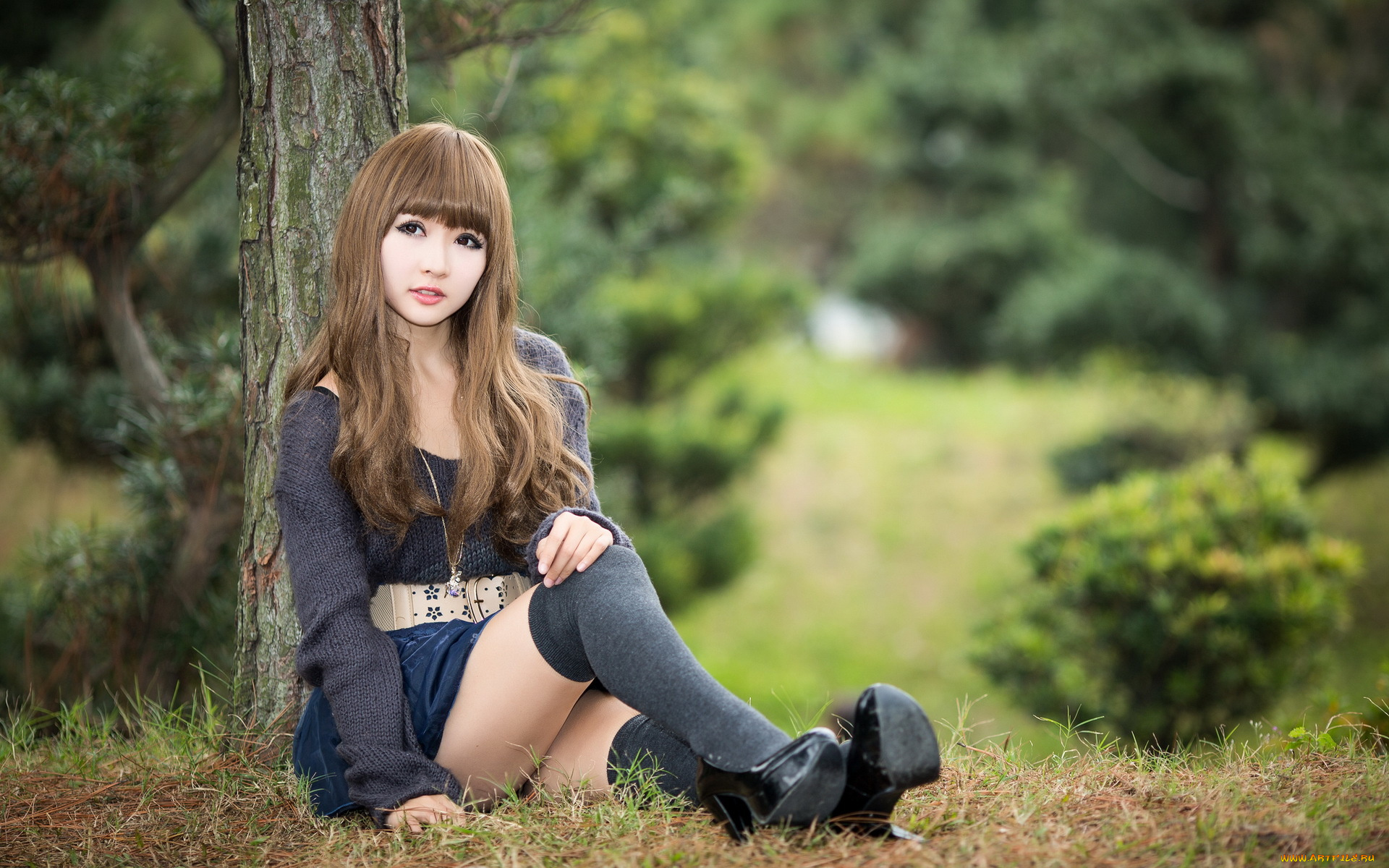 -Unsort, Азиатки, девушки, unsort, азиатки, чулки, дерево