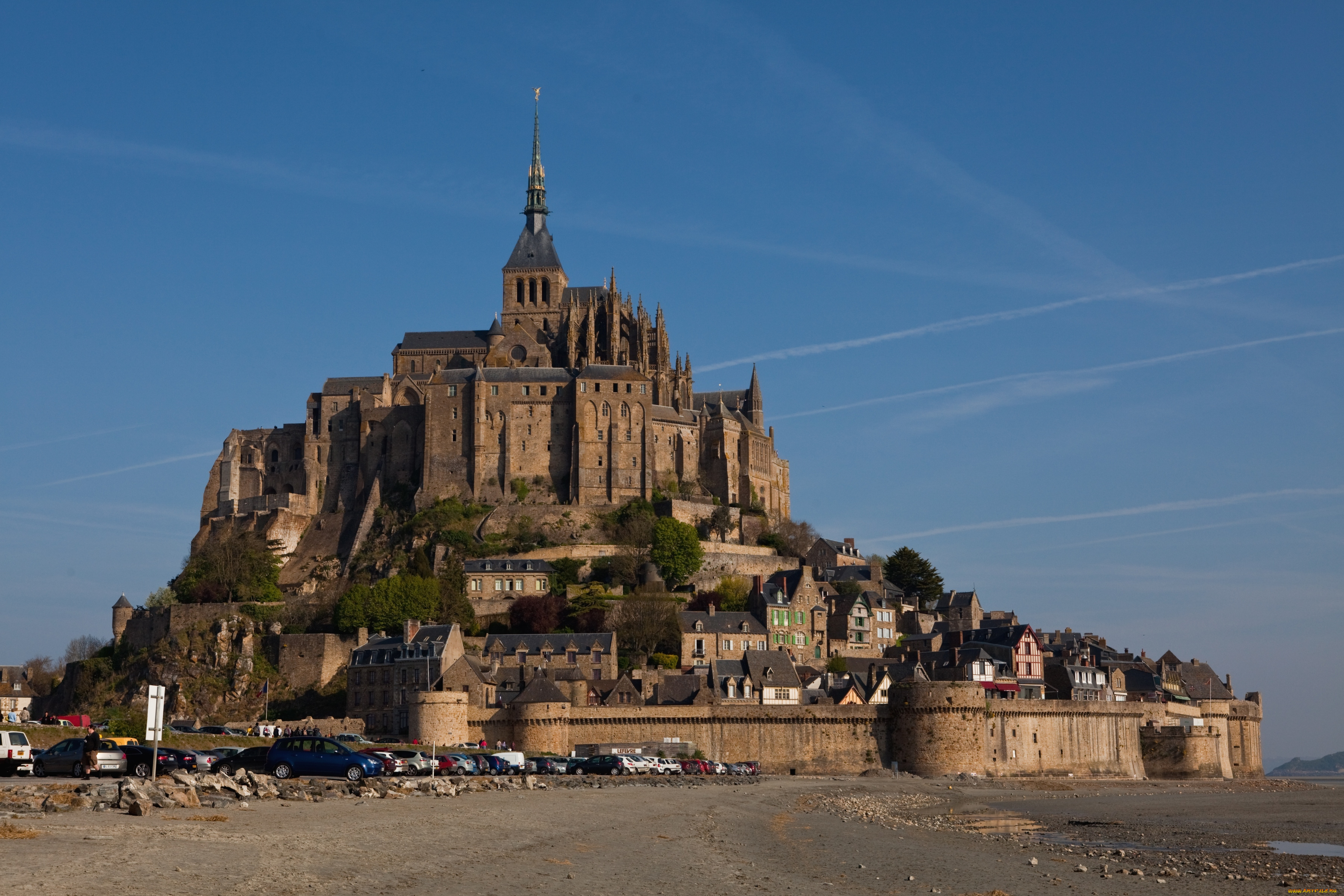 города, крепость, мон, сен, мишель, франция, остров